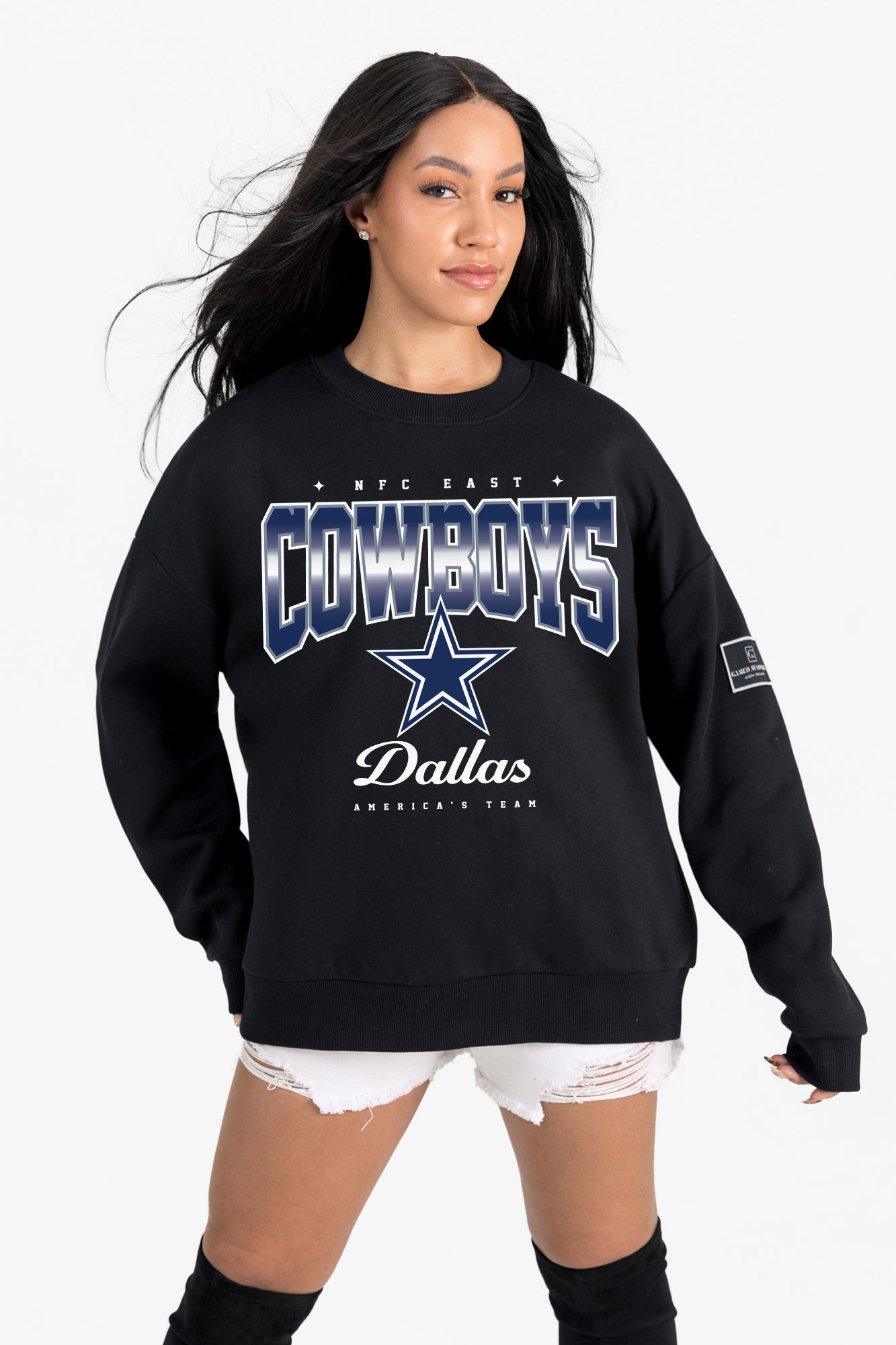 DALLAS COWBOYS POWERHOUSE PLAY BLACK LABEL PREMIUM FLEECE CREW SWEATSHIRT