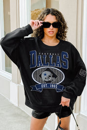 DALLAS COWBOYS BOLD CHEERS BLACK LABEL PREMIUM FLEECE CREW SWEATSHIRT