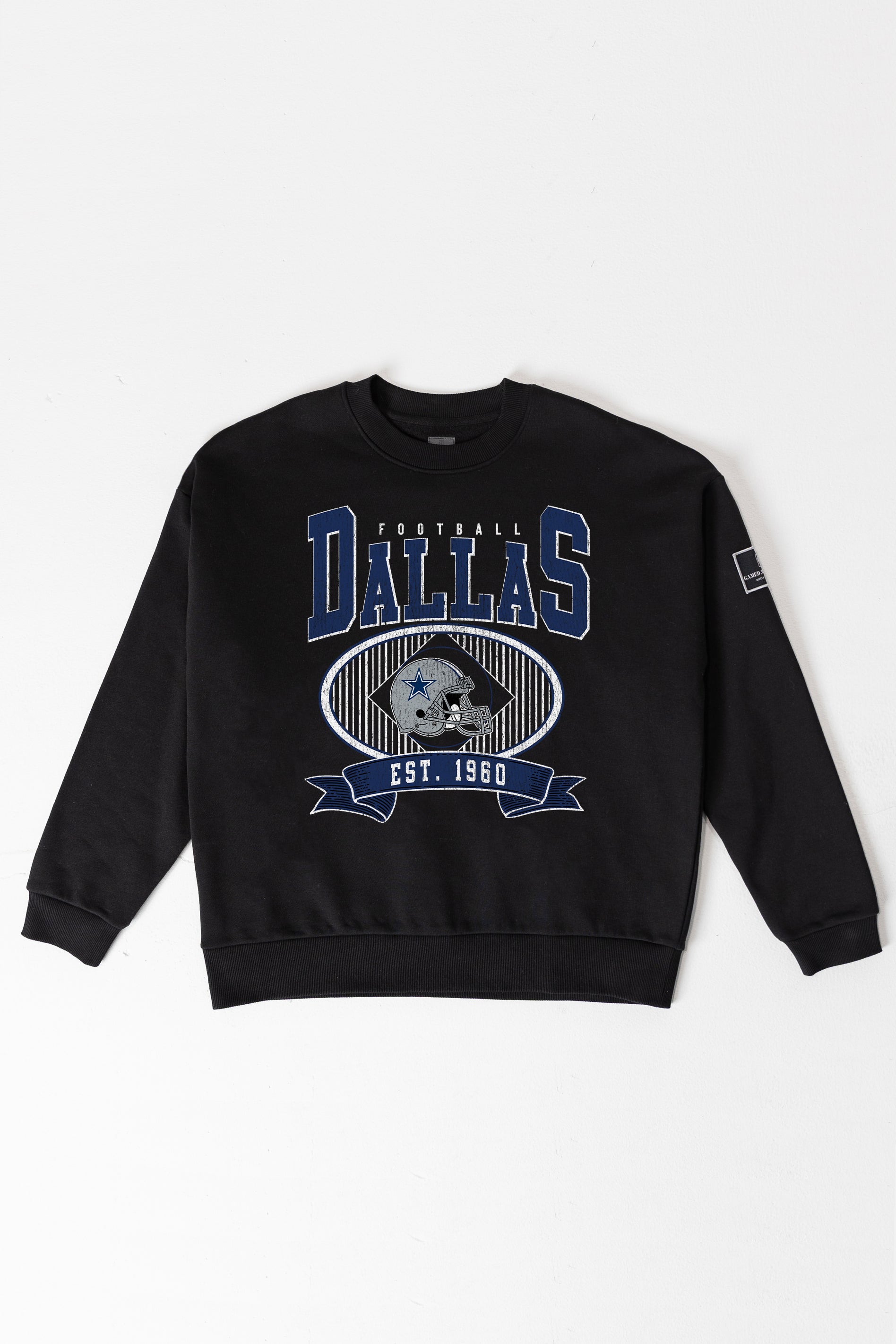 DALLAS COWBOYS BOLD CHEERS BLACK LABEL PREMIUM FLEECE CREW SWEATSHIRT