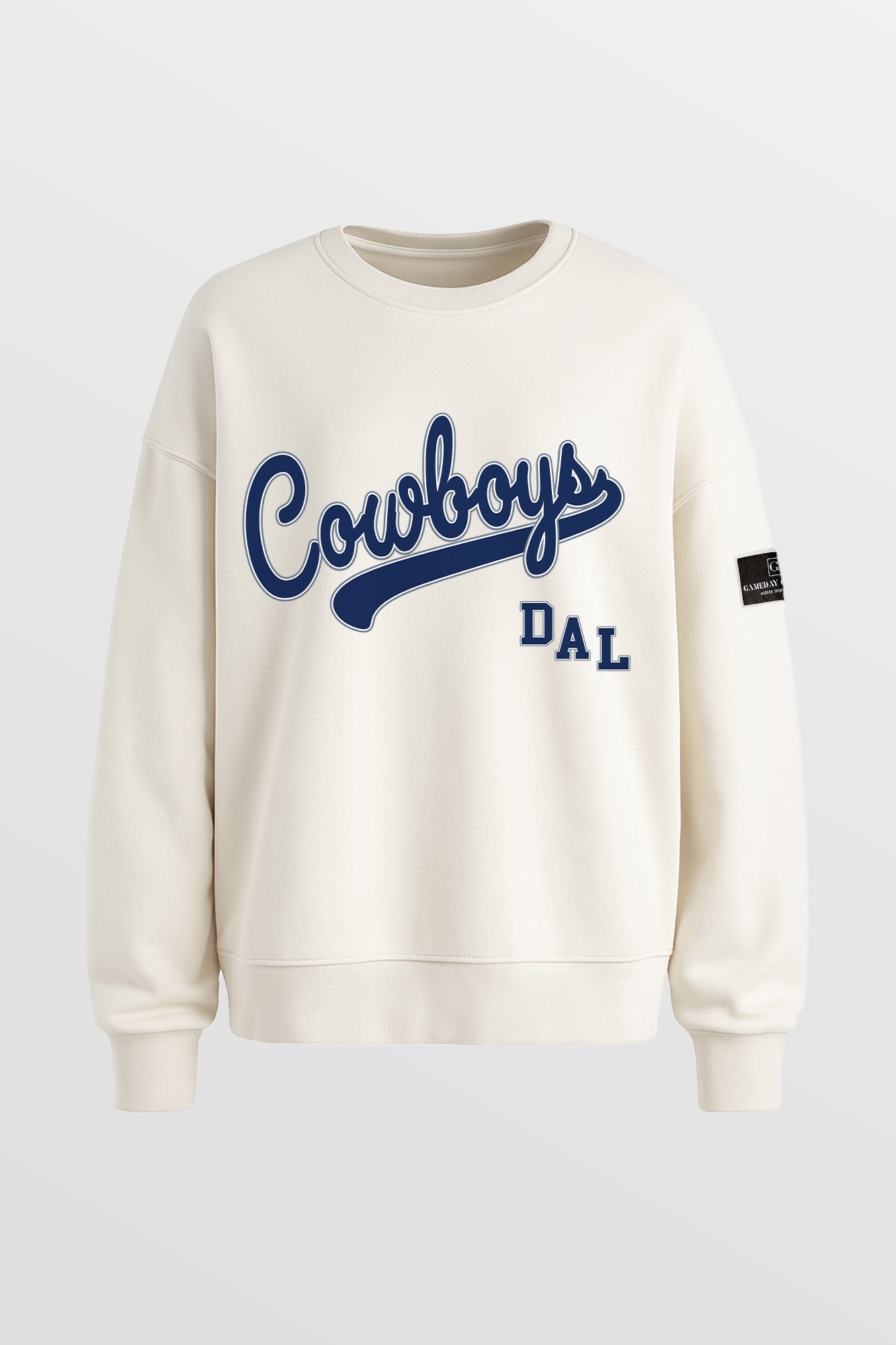 DALLAS COWBOYS CLUTCH MOVE BLACK LABEL PREMIUM FLEECE CREW SWEATSHIRT BY RANDI MAHOMES