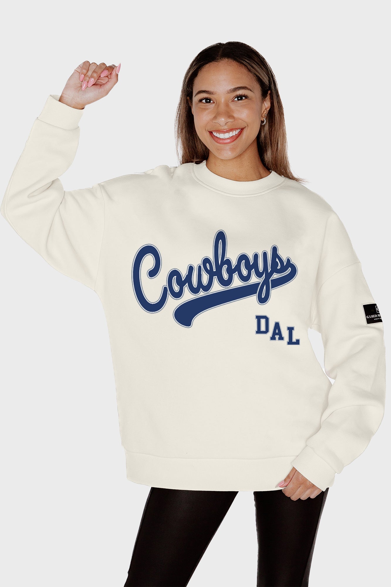 DALLAS COWBOYS CLUTCH MOVE BLACK LABEL PREMIUM FLEECE CREW SWEATSHIRT BY RANDI MAHOMES