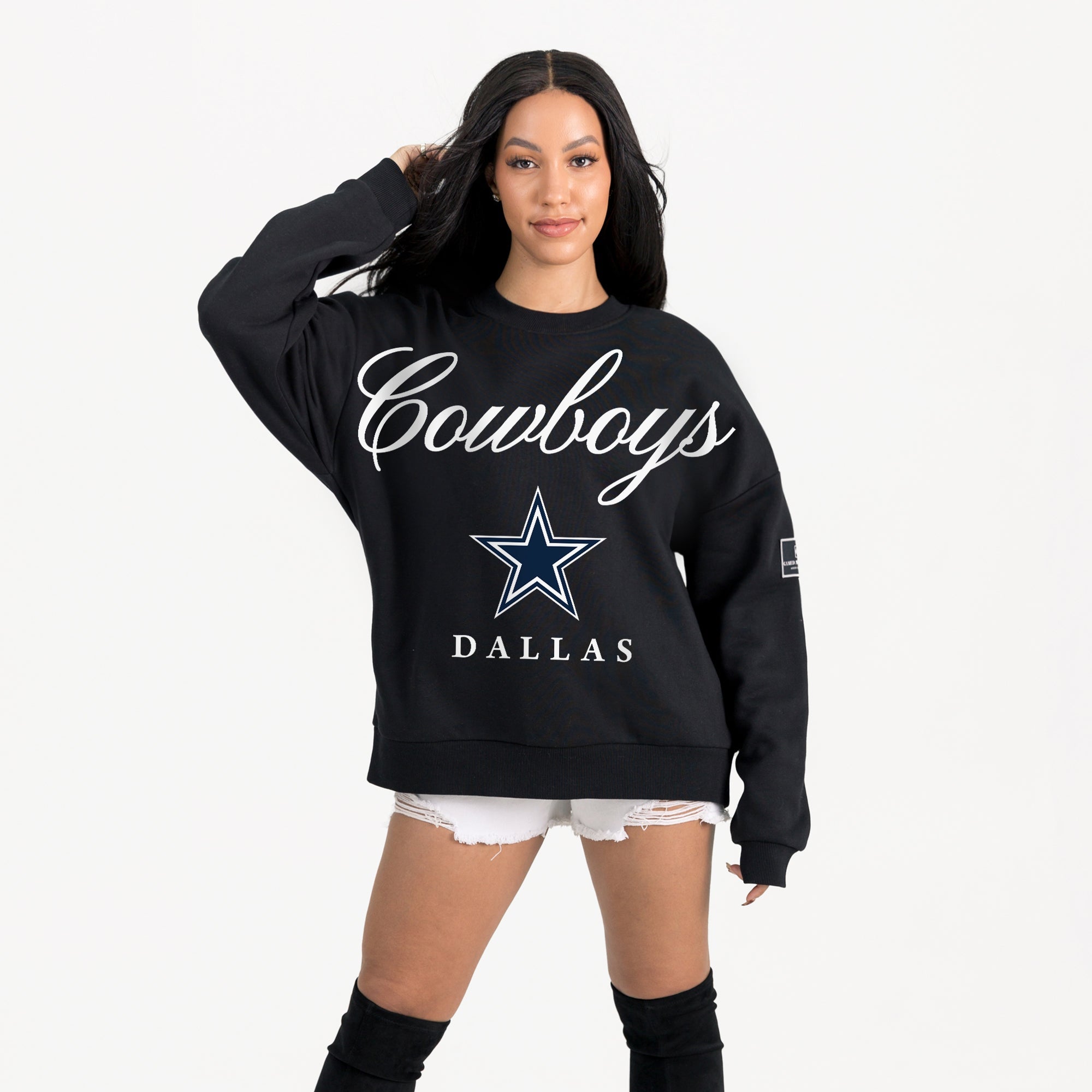 DALLAS COWBOYS LEGACY CLUB BLACK LABEL PREMIUM FLEECE DROP SHOULDER CREWNECK