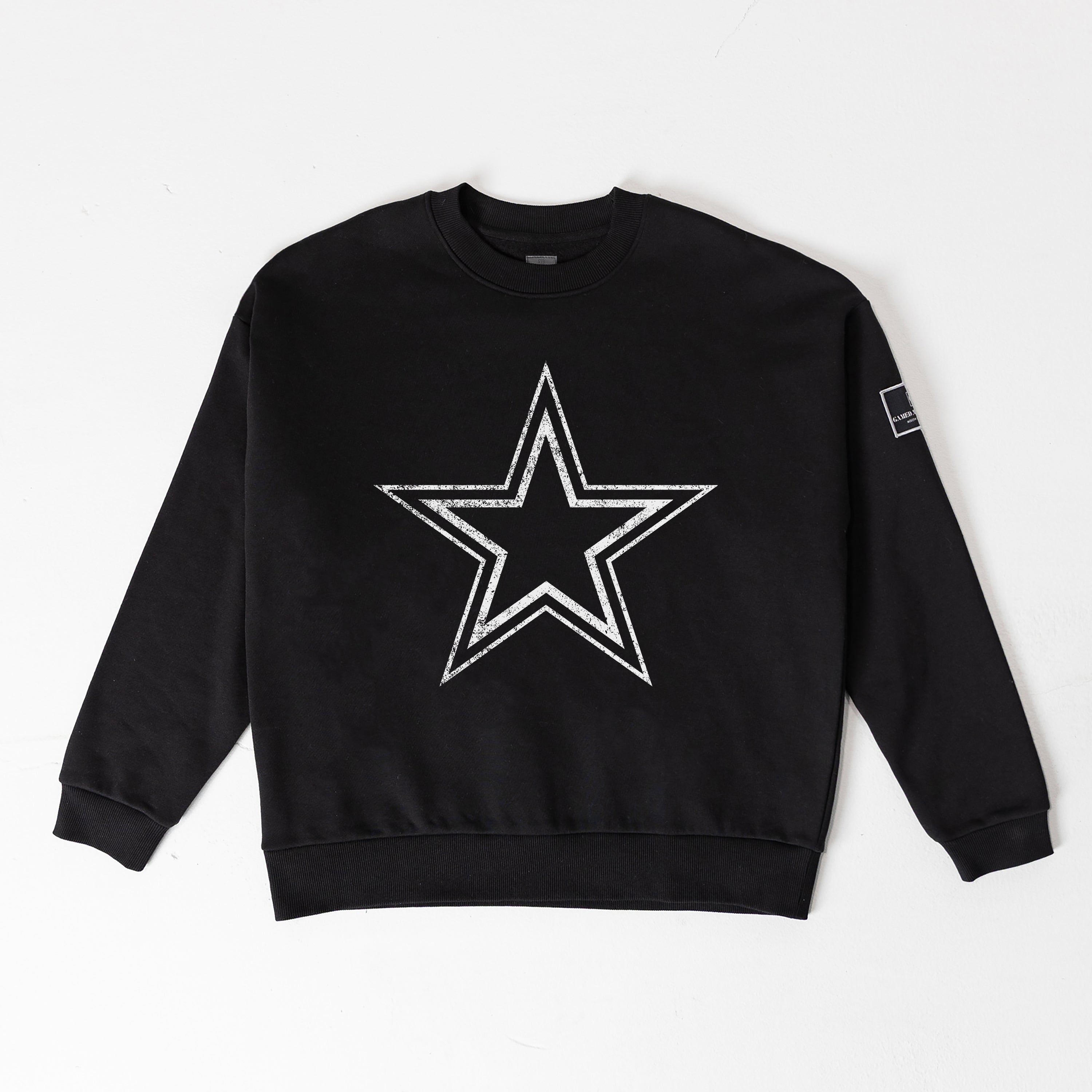 DALLAS COWBOYS BOLD MOVE BLACK LABEL PREMIUM FLEECE DROP SHOULDER CREWNECK