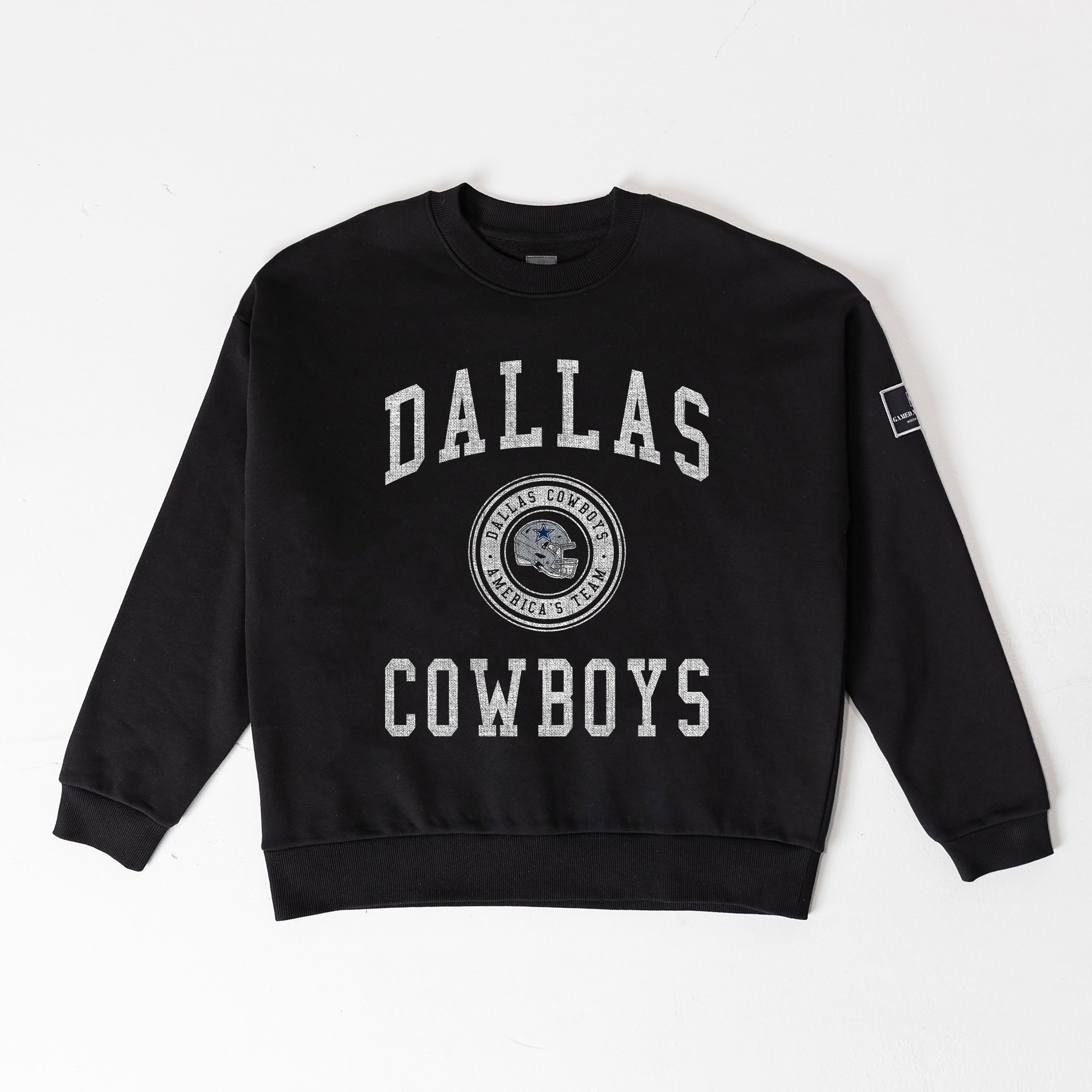 DALLAS COWBOYS FIERCE FLOW BLACK LABEL PREMIUM FLEECE DROP SHOULDER CREWNECK