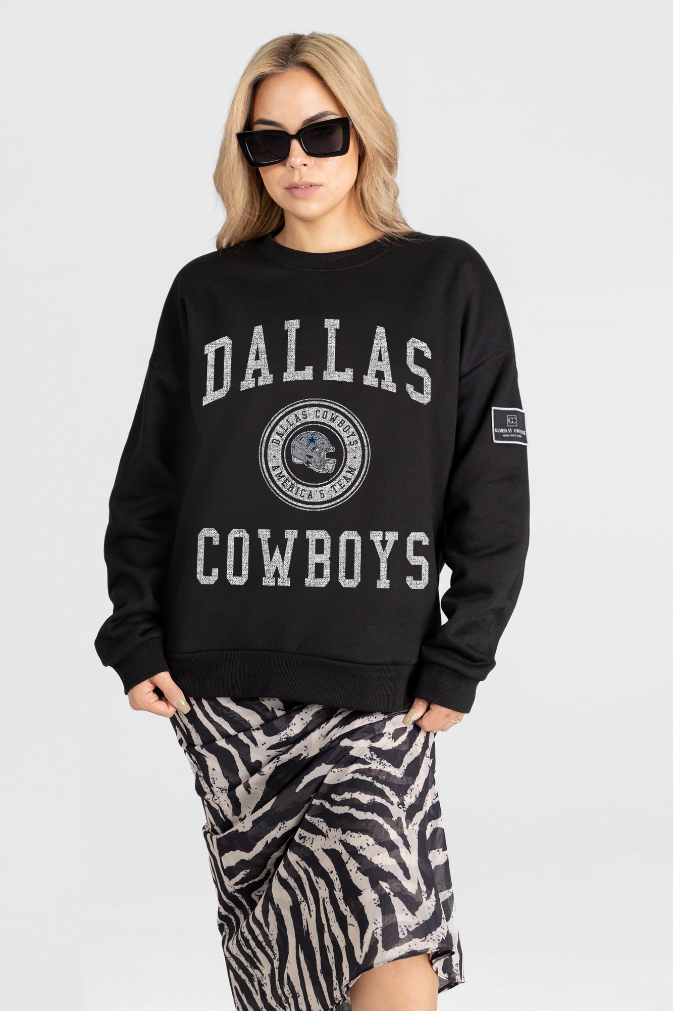 DALLAS COWBOYS FIERCE FLOW BLACK LABEL PREMIUM FLEECE DROP SHOULDER CREWNECK