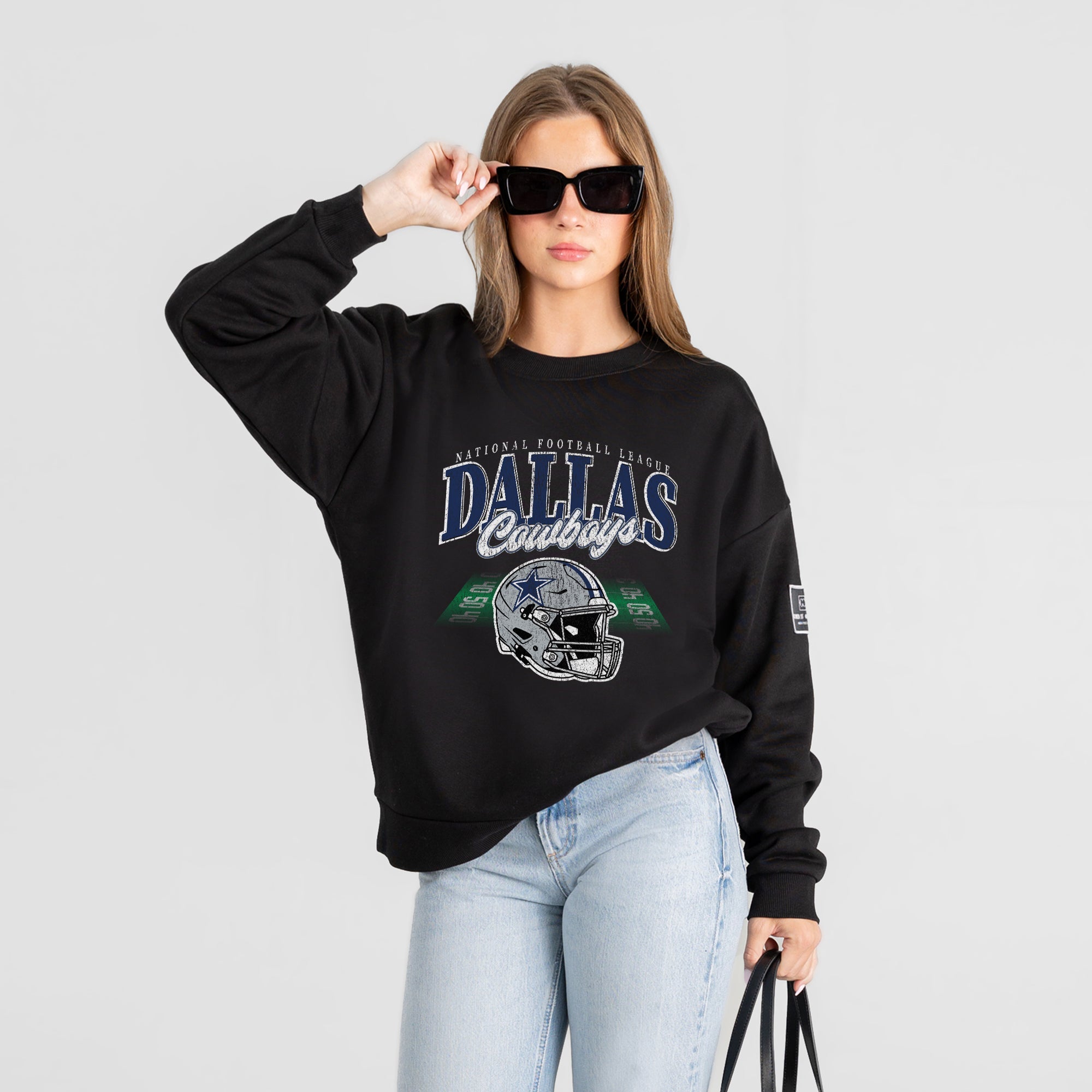 DALLAS COWBOYS FIELD FOCUS BLACK LABEL PREMIUM FLEECE DROP SHOULDER CREWNECK