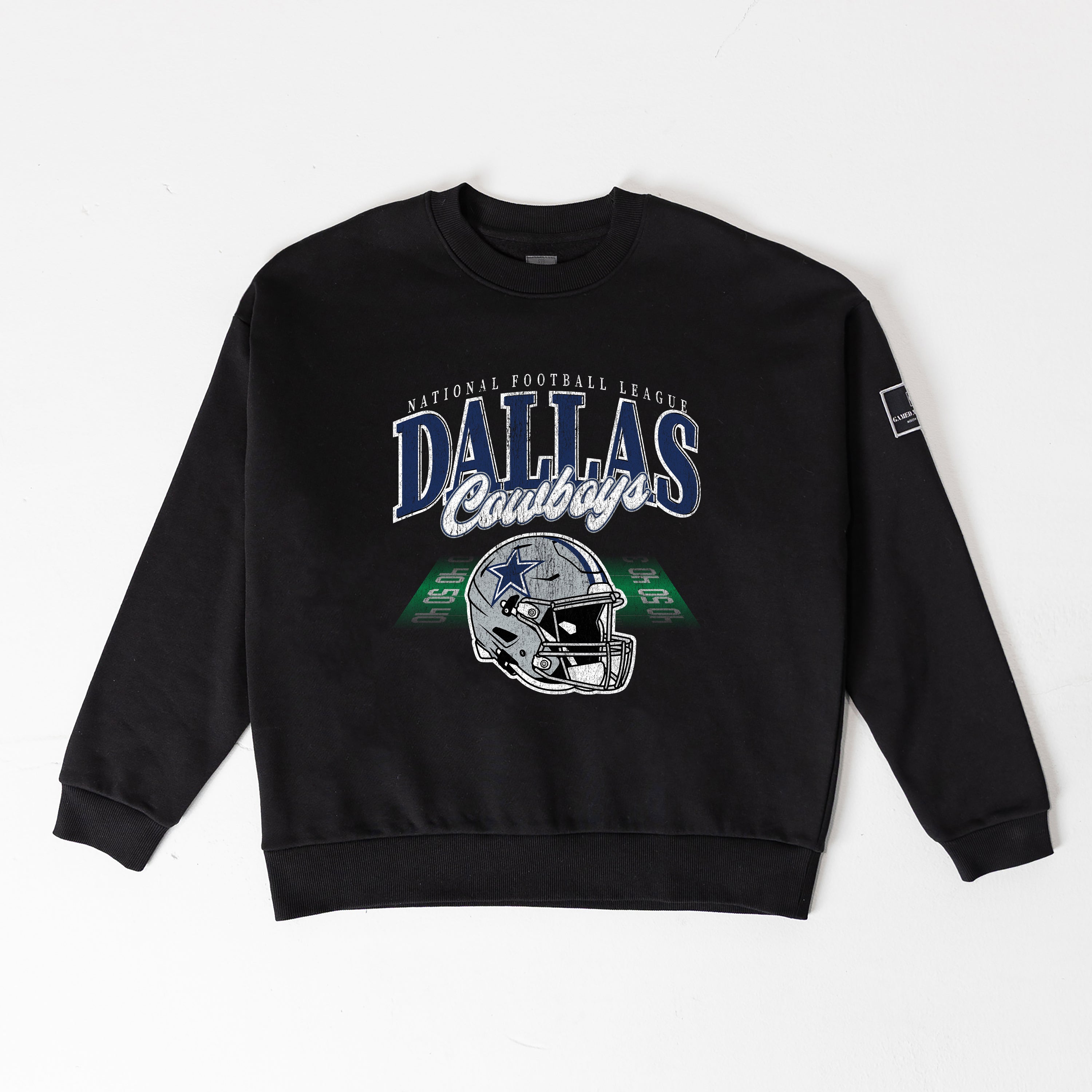 DALLAS COWBOYS FIELD FOCUS BLACK LABEL PREMIUM FLEECE DROP SHOULDER CREWNECK