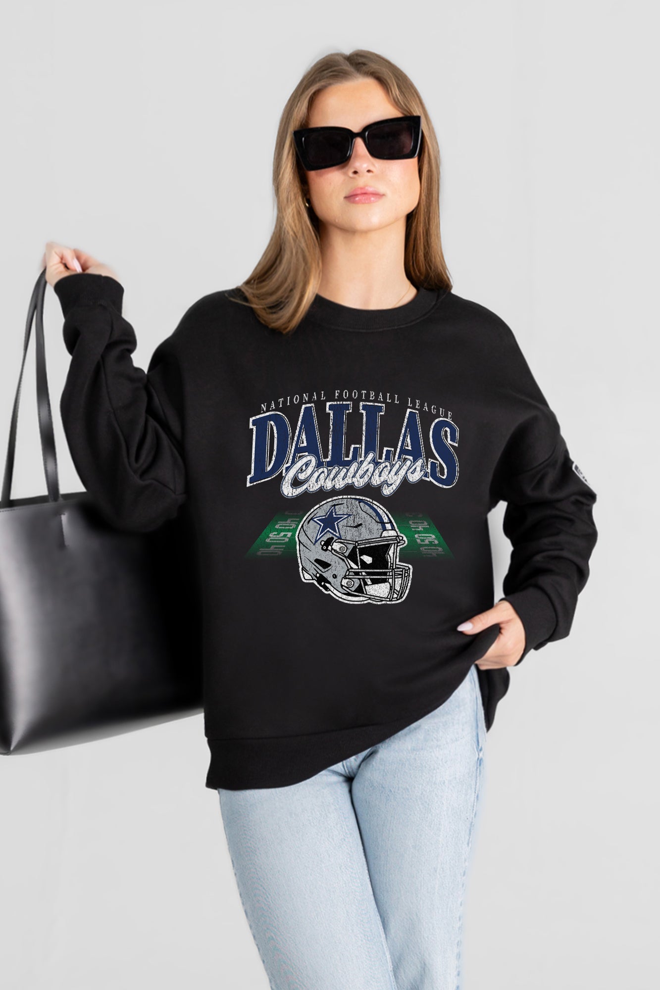 DALLAS COWBOYS FIELD FOCUS BLACK LABEL PREMIUM FLEECE DROP SHOULDER CREWNECK