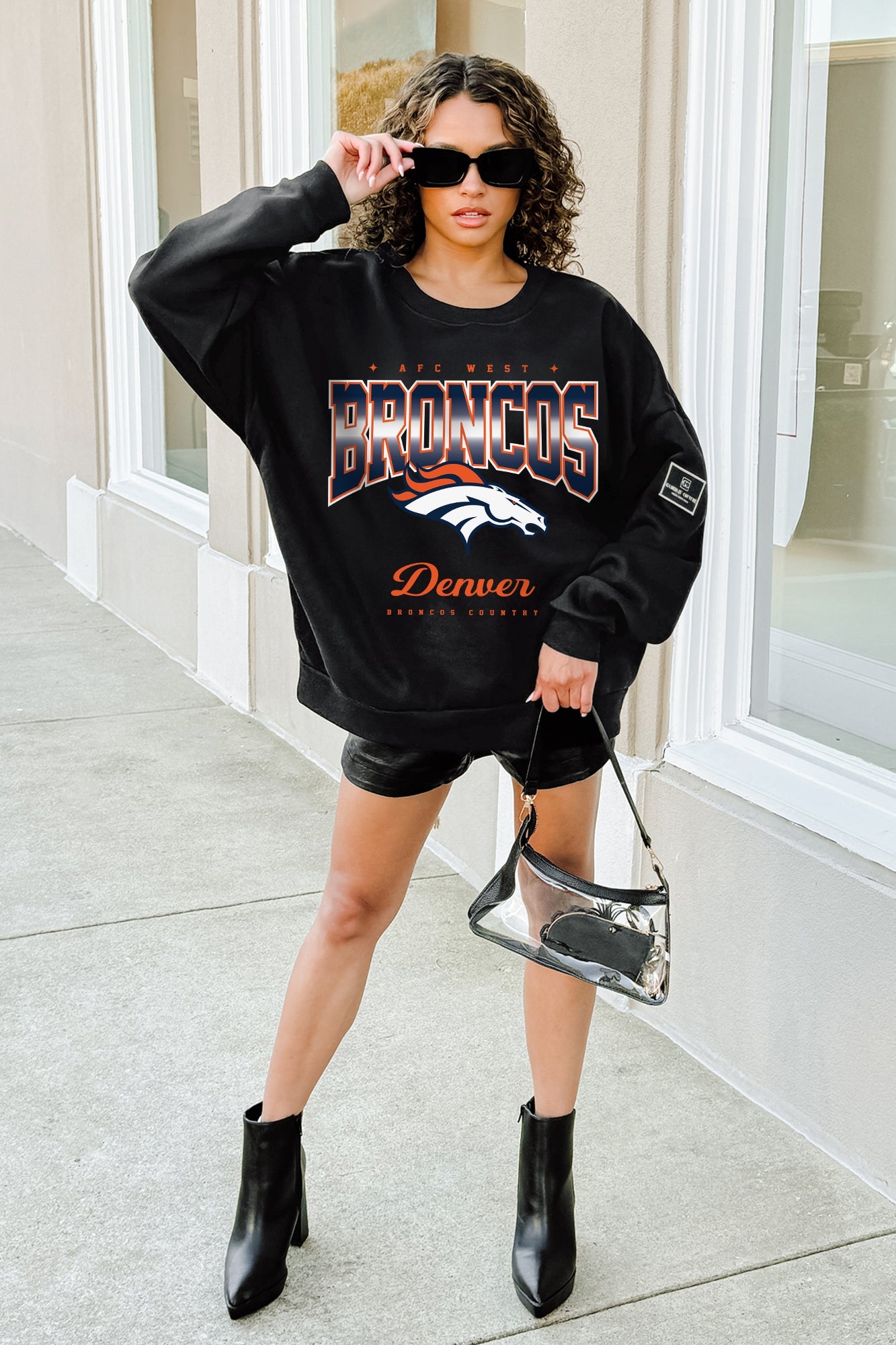DENVER BRONCOS POWERHOUSE PLAY BLACK LABEL PREMIUM FLEECE CREW SWEATSHIRT