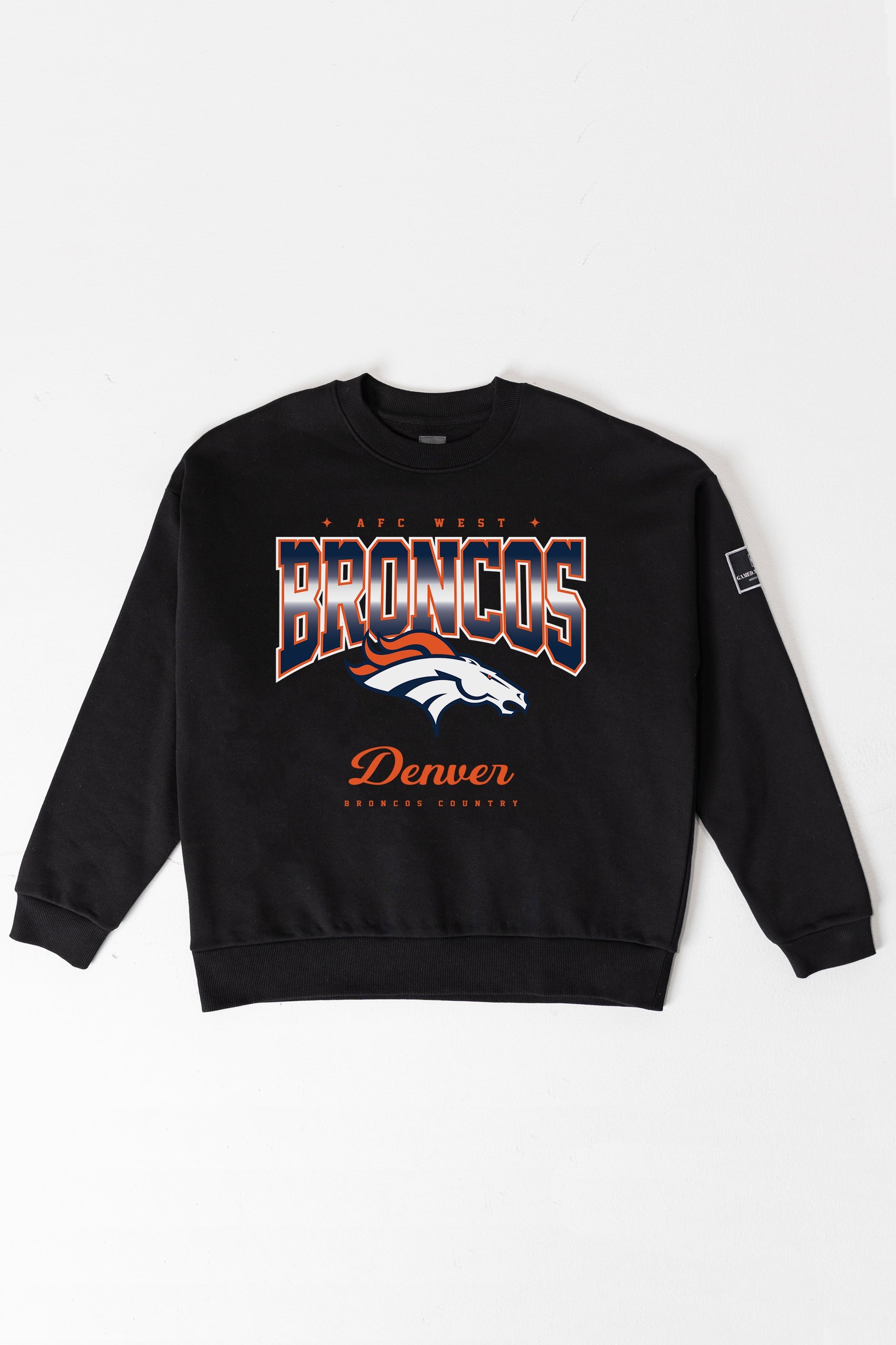 DENVER BRONCOS POWERHOUSE PLAY BLACK LABEL PREMIUM FLEECE CREW SWEATSHIRT