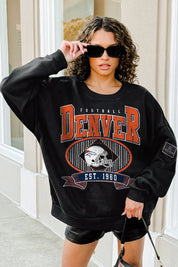 DENVER BRONCOS BOLD CHEERS BLACK LABEL PREMIUM FLEECE CREW SWEATSHIRT