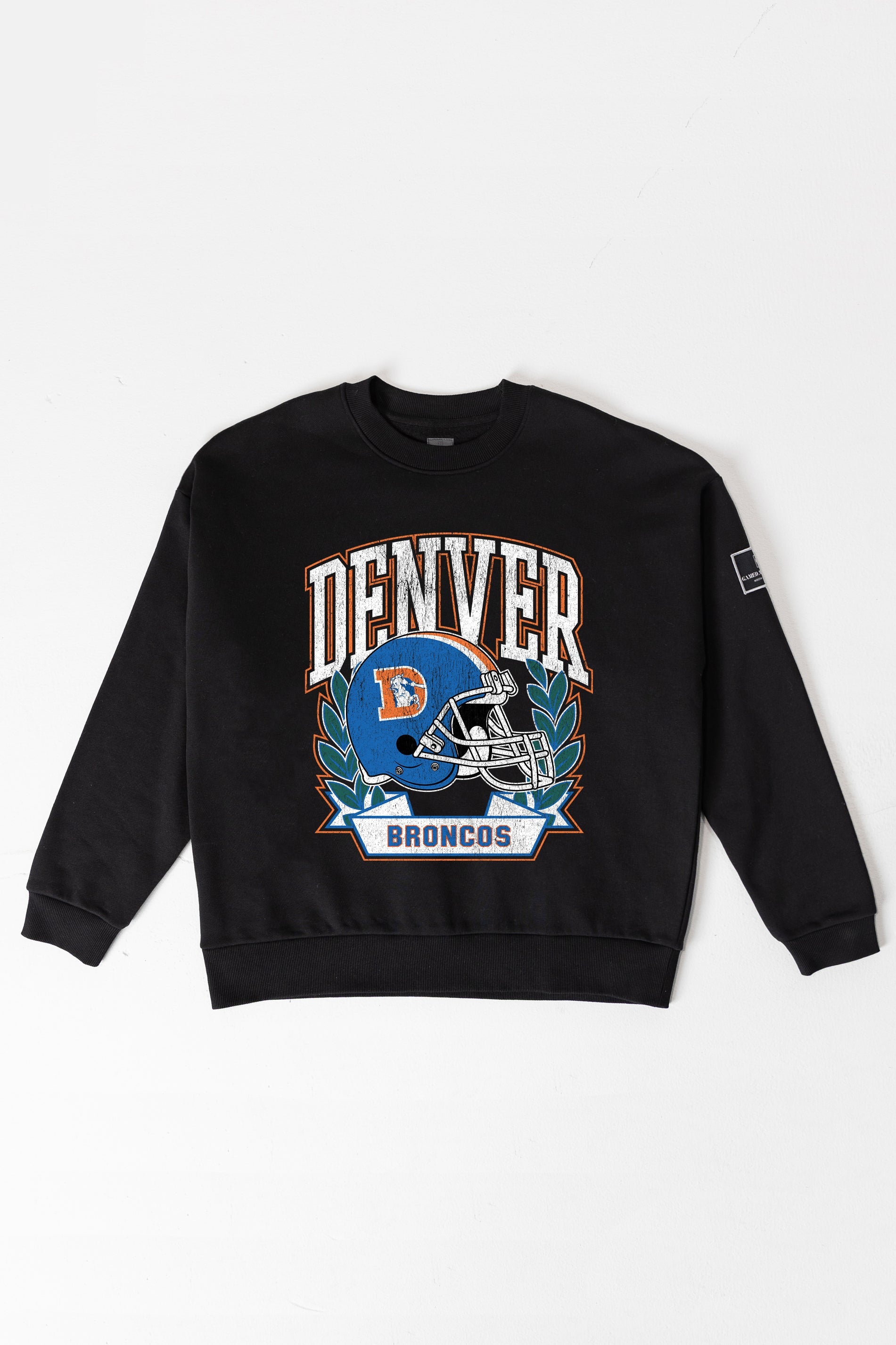 DENVER BRONCOS VICTORY LANE BLACK LABEL PREMIUM FLEECE CREW SWEATSHIRT