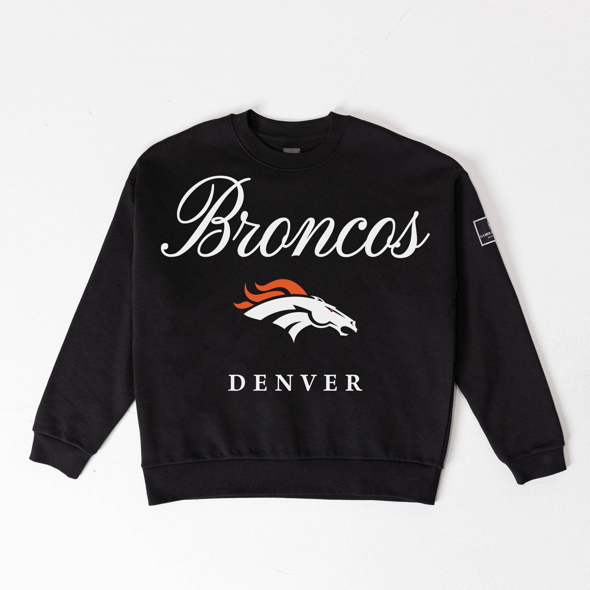 DENVER BRONCOS LEGACY CLUB BLACK LABEL PREMIUM FLEECE DROP SHOULDER CREWNECK