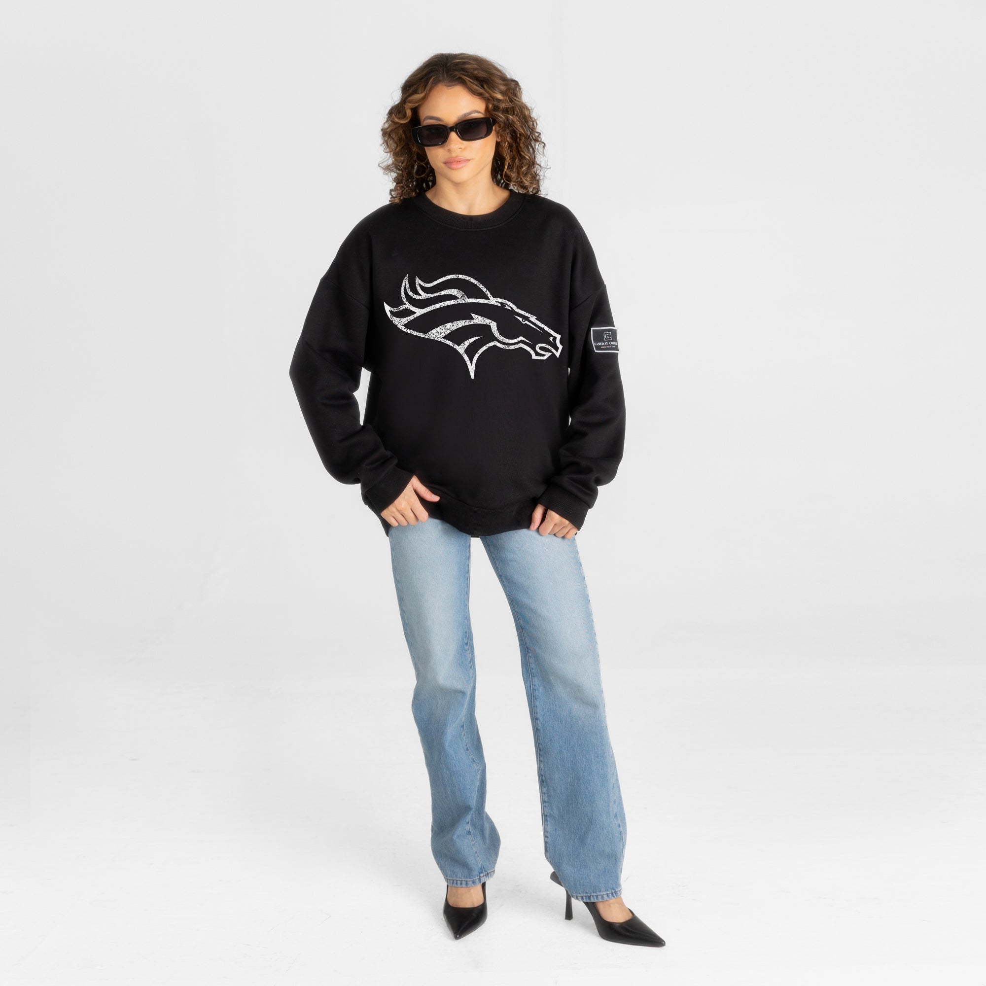 DENVER BRONCOS BOLD MOVE BLACK LABEL PREMIUM FLEECE DROP SHOULDER CREWNECK