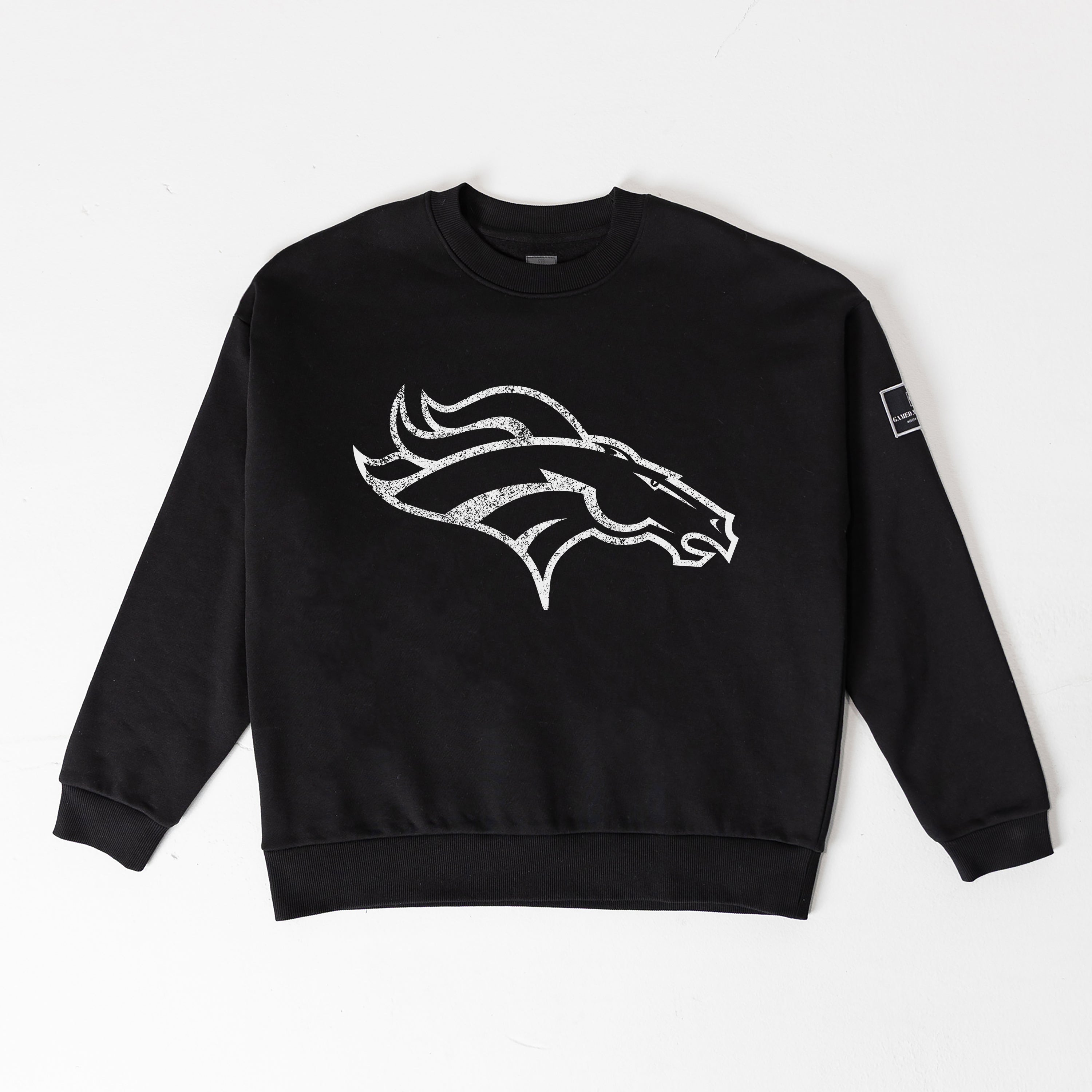 DENVER BRONCOS BOLD MOVE BLACK LABEL PREMIUM FLEECE DROP SHOULDER CREWNECK