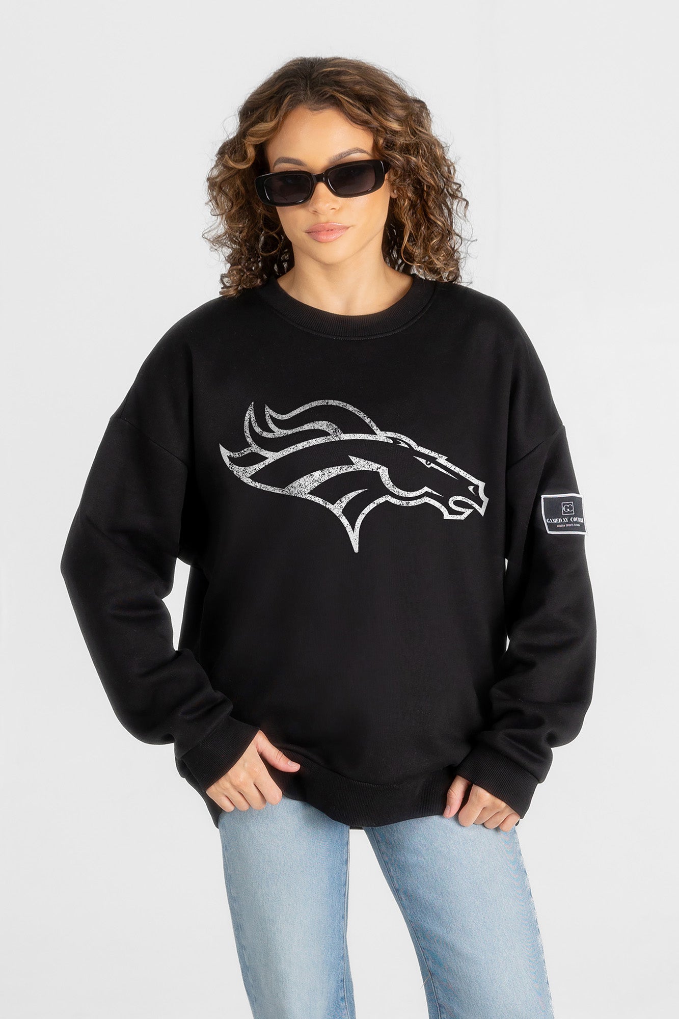 DENVER BRONCOS BOLD MOVE BLACK LABEL PREMIUM FLEECE DROP SHOULDER CREWNECK