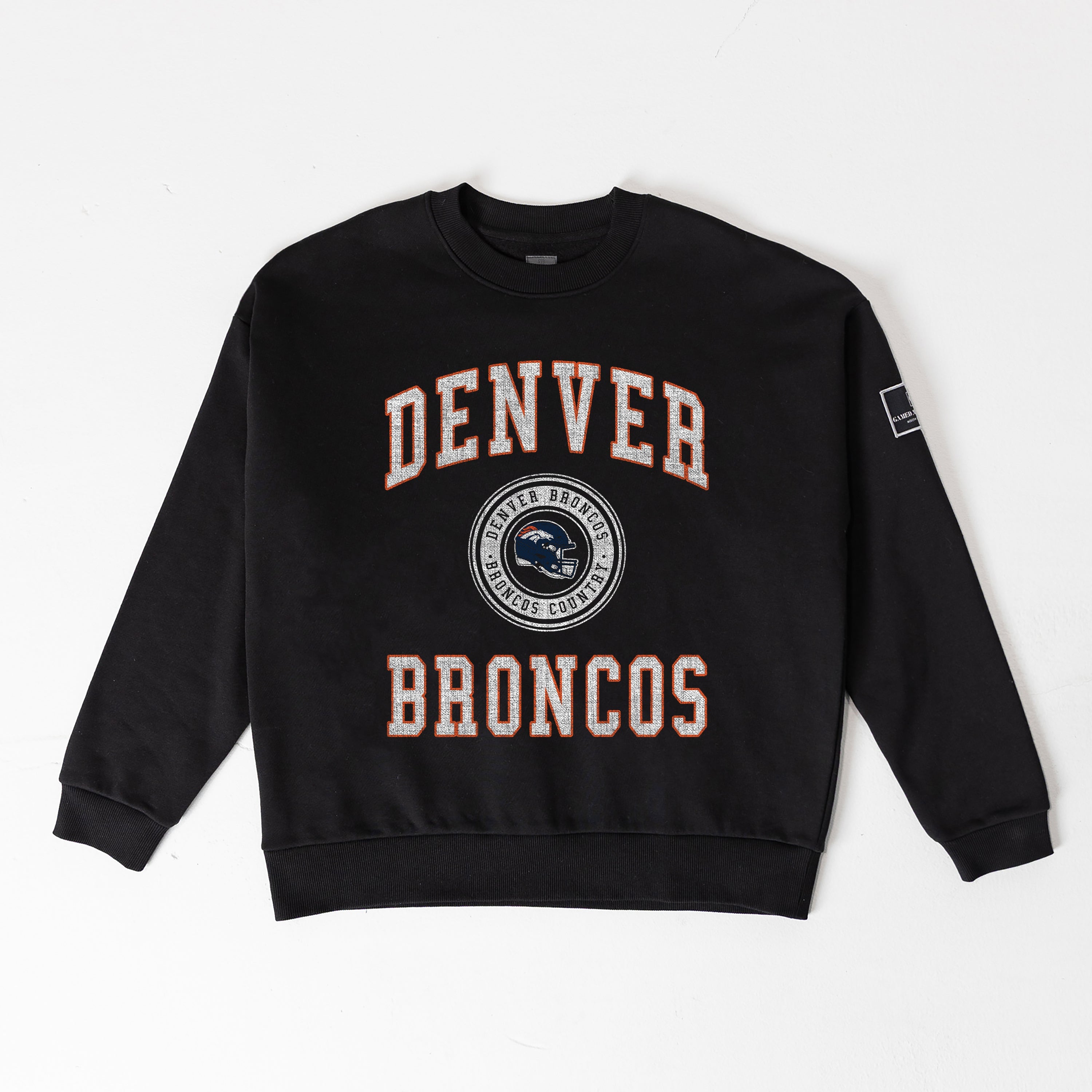 DENVER BRONCOS FIERCE FLOW BLACK LABEL PREMIUM FLEECE DROP SHOULDER CREWNECK