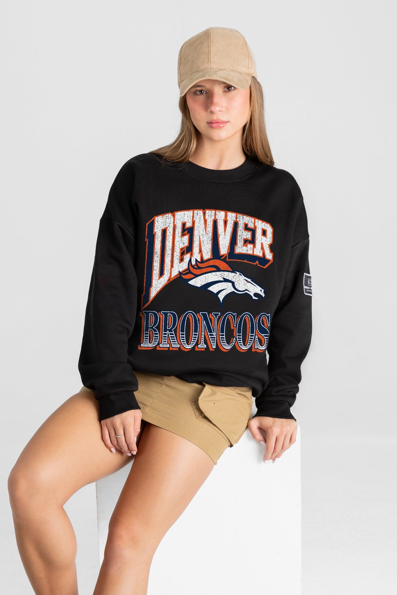 DENVER BRONCOS VICTORY PRIME BLACK LABEL PREMIUM FLEECE DROP SHOULDER CREWNECK
