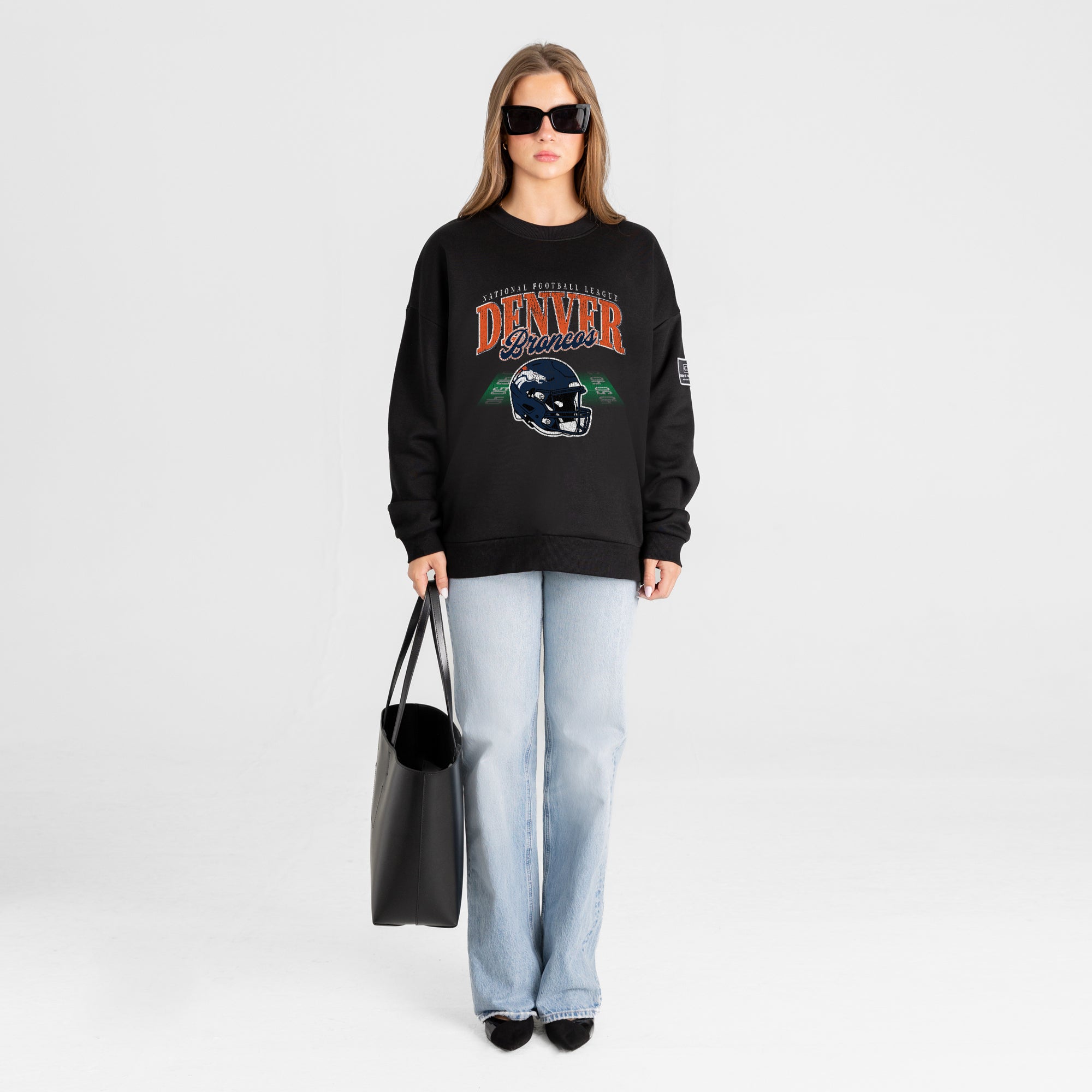 DENVER BRONCOS FIELD FOCUS BLACK LABEL PREMIUM FLEECE DROP SHOULDER CREWNECK