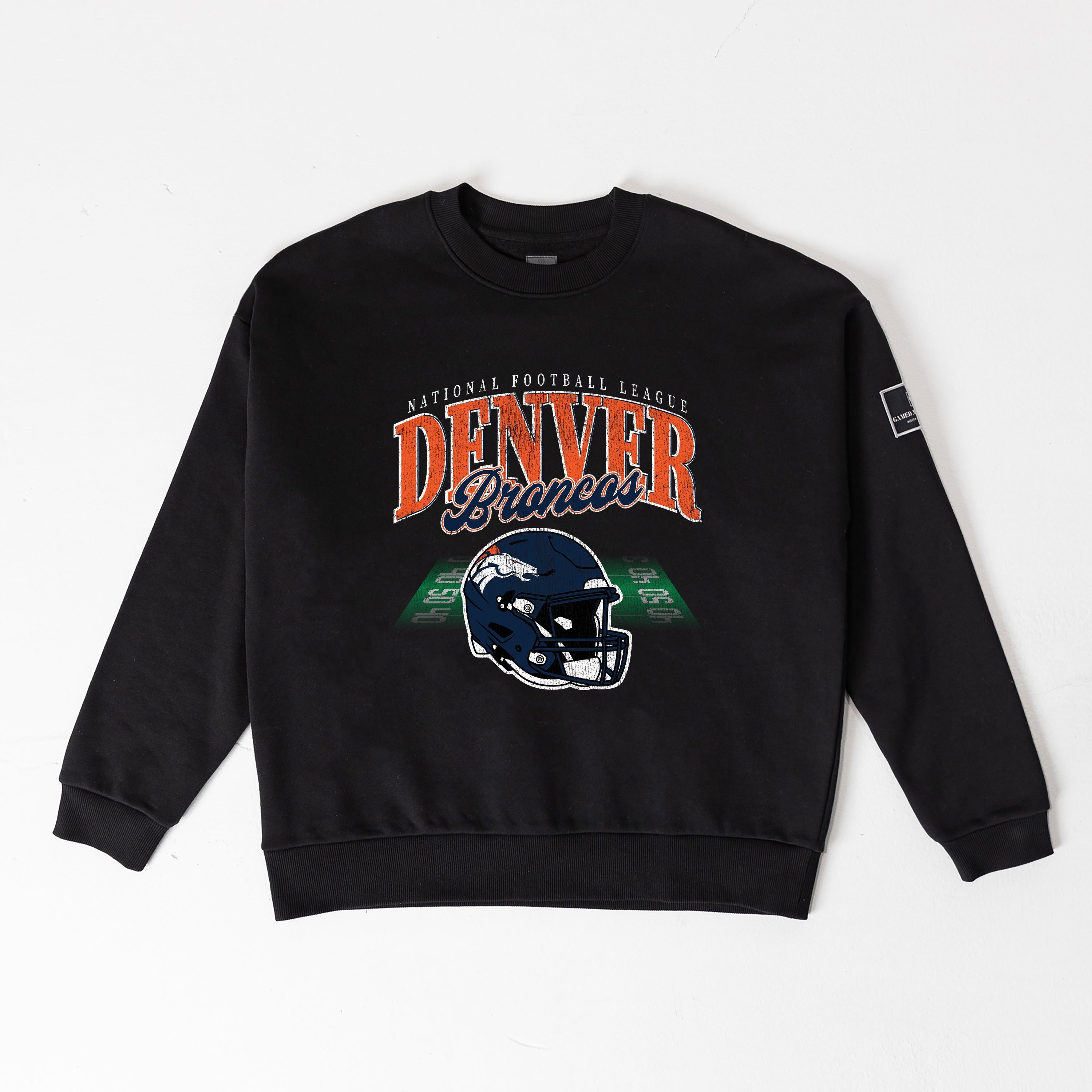 DENVER BRONCOS FIELD FOCUS BLACK LABEL PREMIUM FLEECE DROP SHOULDER CREWNECK