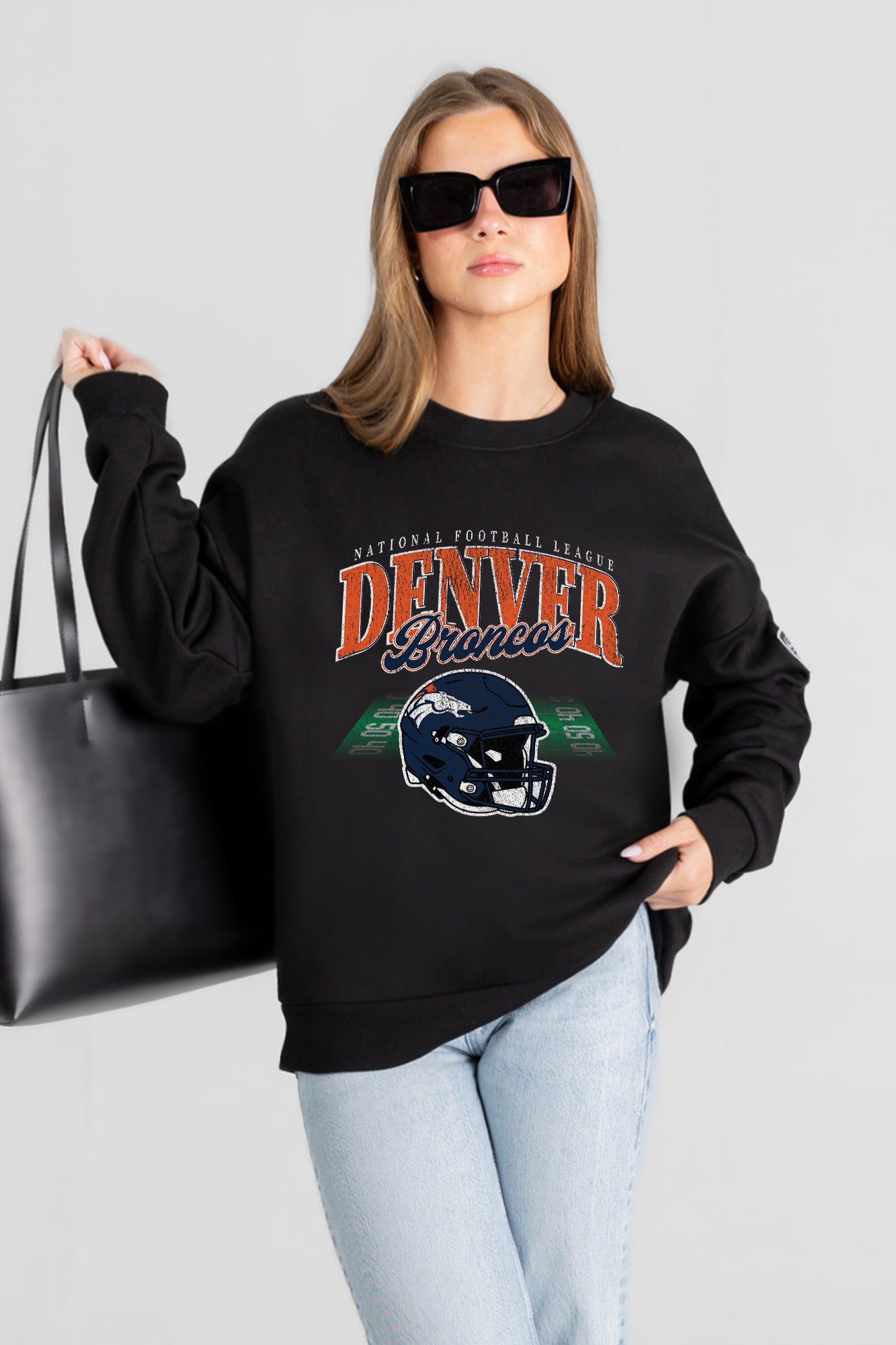 DENVER BRONCOS FIELD FOCUS BLACK LABEL PREMIUM FLEECE DROP SHOULDER CREWNECK