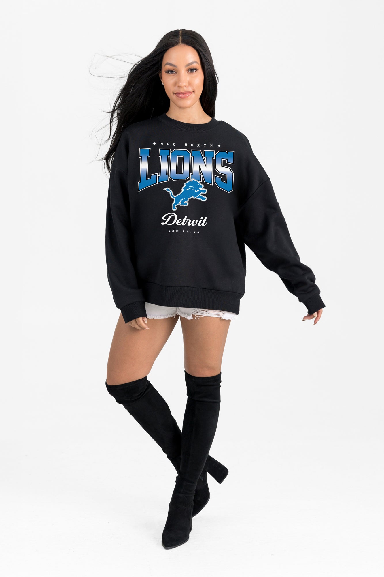 DETROIT LIONS POWERHOUSE PLAY BLACK LABEL PREMIUM FLEECE CREW SWEATSHIRT