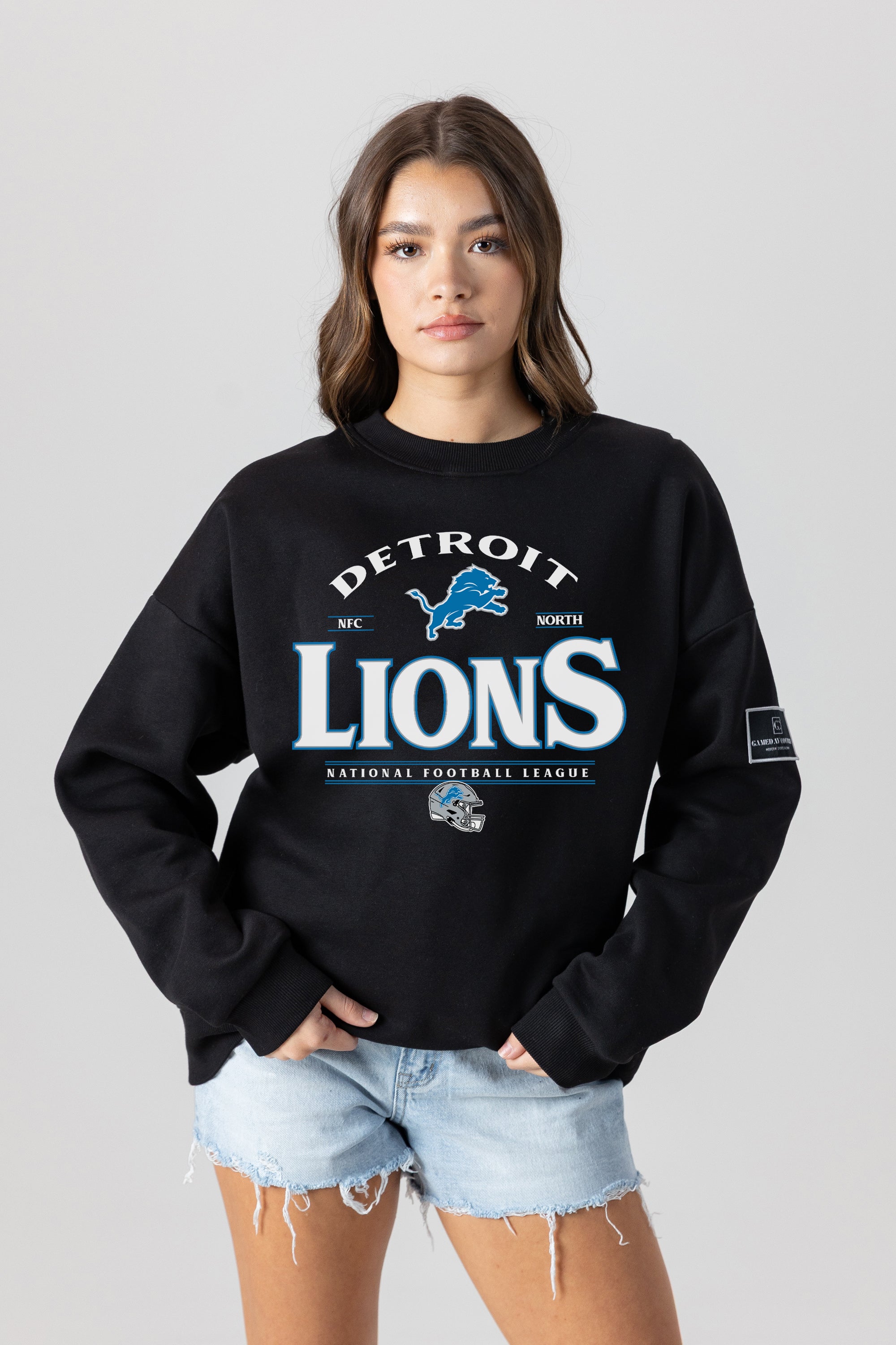 DETROIT LIONS PLAYERS ONLY BLACK LABEL PREMIUM FLEECE DROP SHOULDER CREWNECK