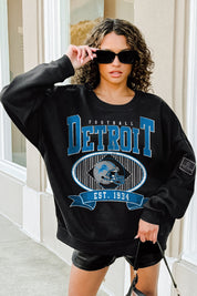 DETROIT LIONS BOLD CHEERS BLACK LABEL PREMIUM FLEECE CREW SWEATSHIRT