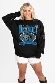DETROIT LIONS BOLD CHEERS BLACK LABEL PREMIUM FLEECE CREW SWEATSHIRT
