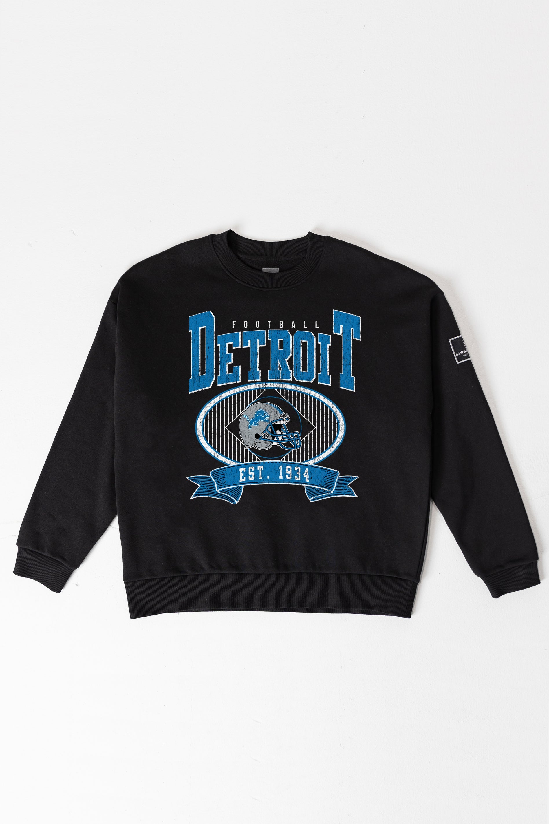 DETROIT LIONS BOLD CHEERS BLACK LABEL PREMIUM FLEECE CREW SWEATSHIRT