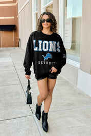 DETROIT LIONS LEVEL UP BLACK LABEL PREMIUM FLEECE CREW SWEATSHIRT