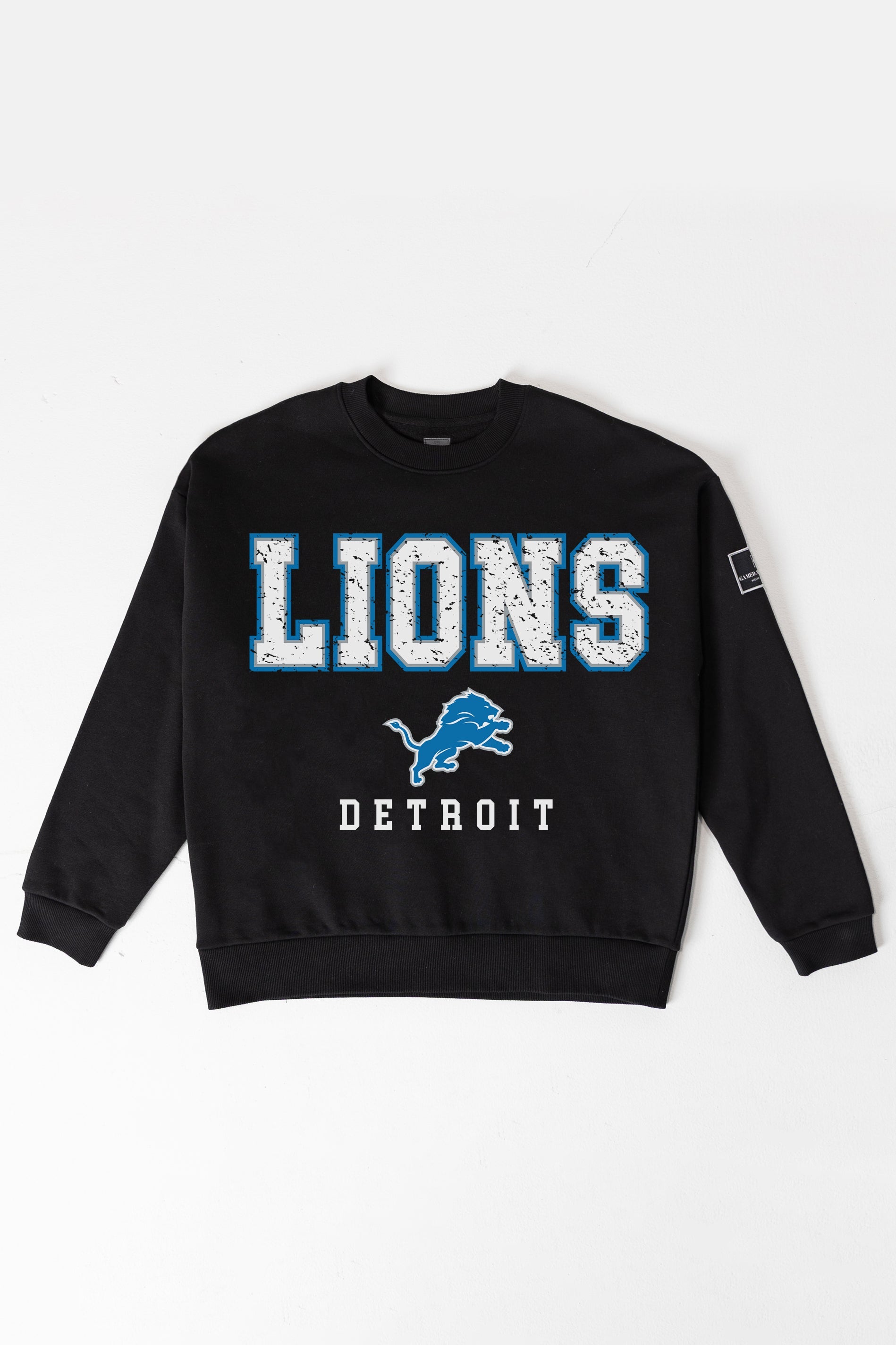 DETROIT LIONS LEVEL UP BLACK LABEL PREMIUM FLEECE CREW SWEATSHIRT