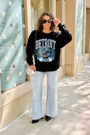 DETROIT LIONS VICTORY LANE BLACK LABEL PREMIUM FLEECE CREW SWEATSHIRT