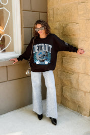 DETROIT LIONS VICTORY LANE BLACK LABEL PREMIUM FLEECE CREW SWEATSHIRT