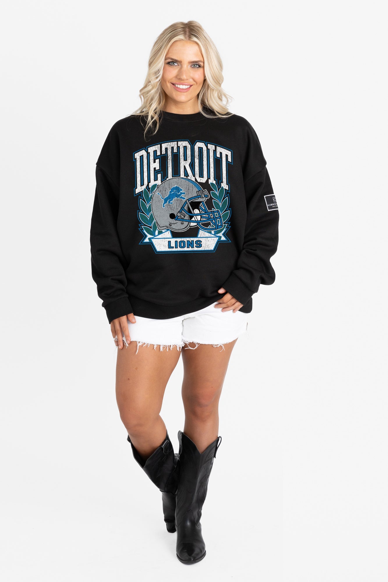 DETROIT LIONS VICTORY LANE BLACK LABEL PREMIUM FLEECE CREW SWEATSHIRT