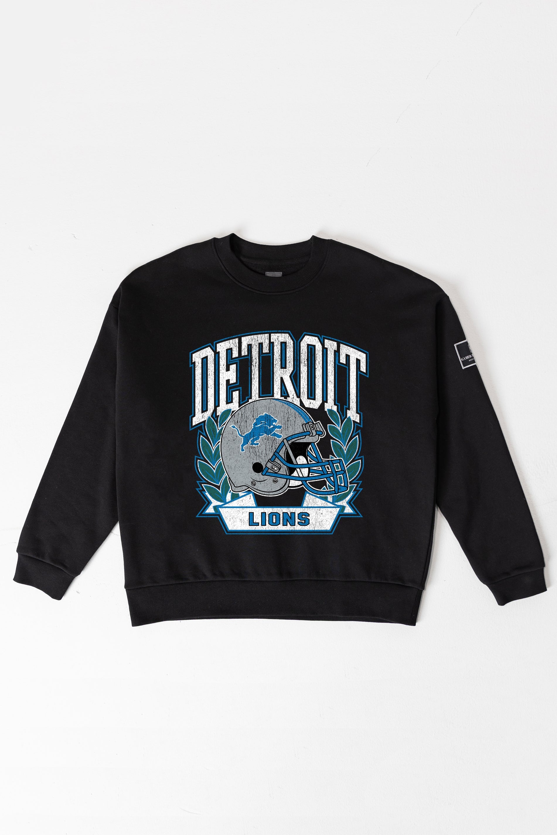 DETROIT LIONS VICTORY LANE BLACK LABEL PREMIUM FLEECE CREW SWEATSHIRT