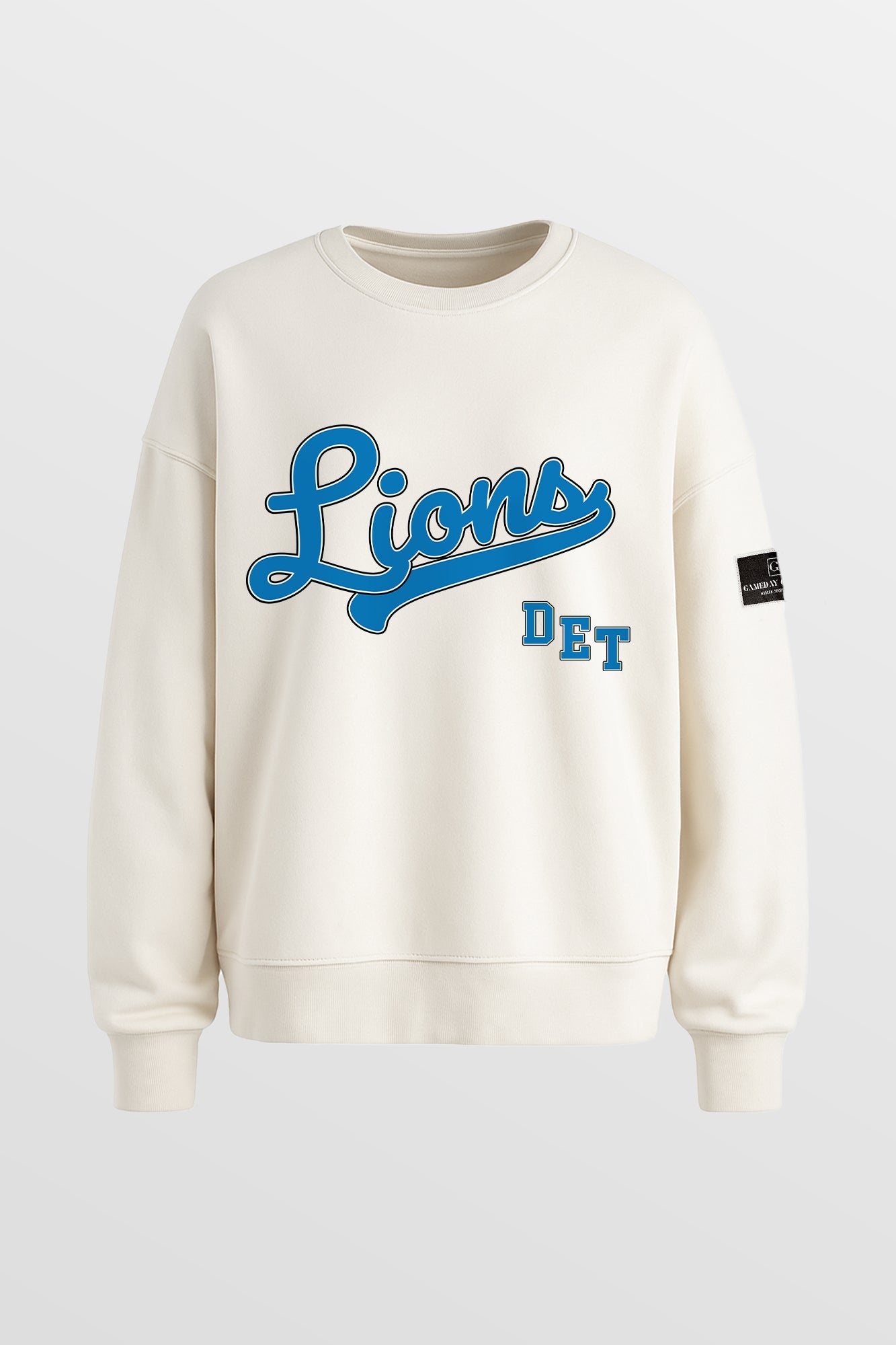 DETROIT LIONS CLUTCH MOVE BLACK LABEL PREMIUM FLEECE CREW SWEATSHIRT BY RANDI MAHOMES