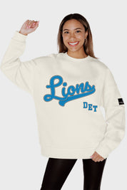 DETROIT LIONS CLUTCH MOVE BLACK LABEL PREMIUM FLEECE CREW SWEATSHIRT BY RANDI MAHOMES