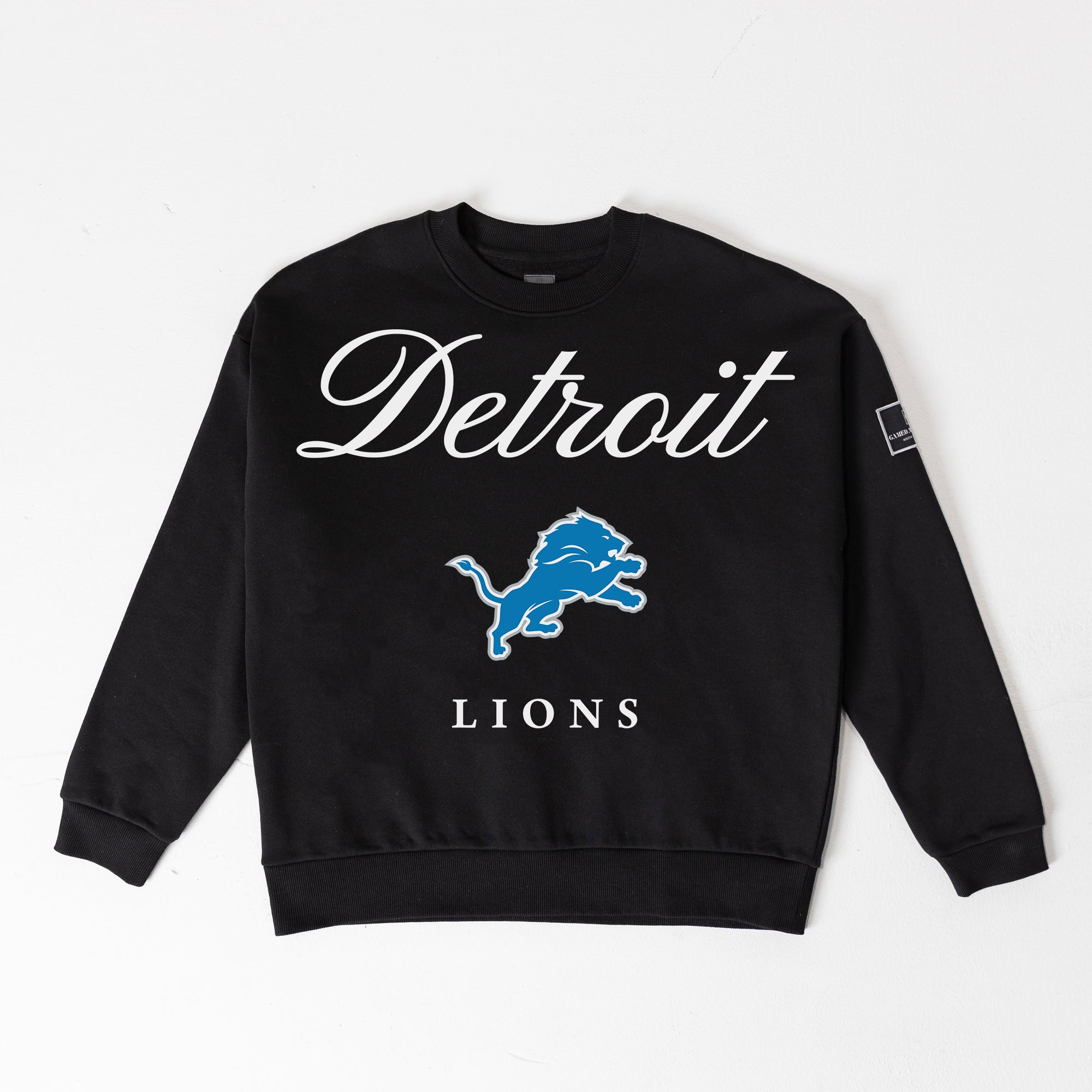 DETROIT LIONS LEGACY CLUB BLACK LABEL PREMIUM FLEECE DROP SHOULDER CREWNECK