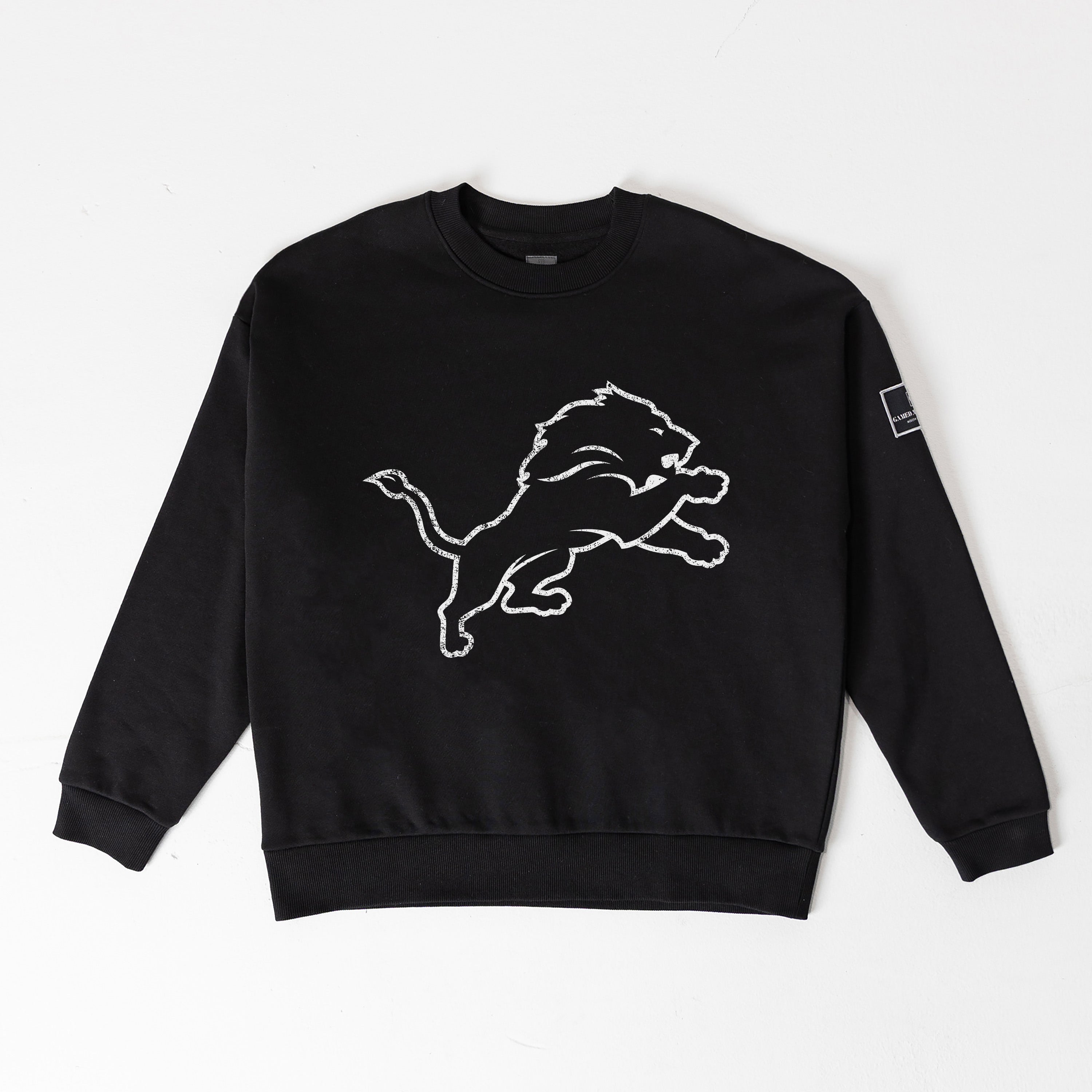 DETROIT LIONS BOLD MOVE BLACK LABEL PREMIUM FLEECE DROP SHOULDER CREWNECK
