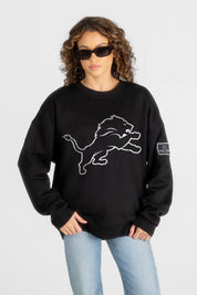 DETROIT LIONS BOLD MOVE BLACK LABEL PREMIUM FLEECE DROP SHOULDER CREWNECK