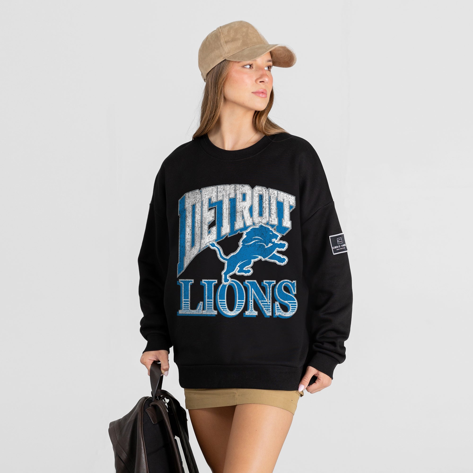 DETROIT LIONS VICTORY PRIME BLACK LABEL PREMIUM FLEECE DROP SHOULDER CREWNECK