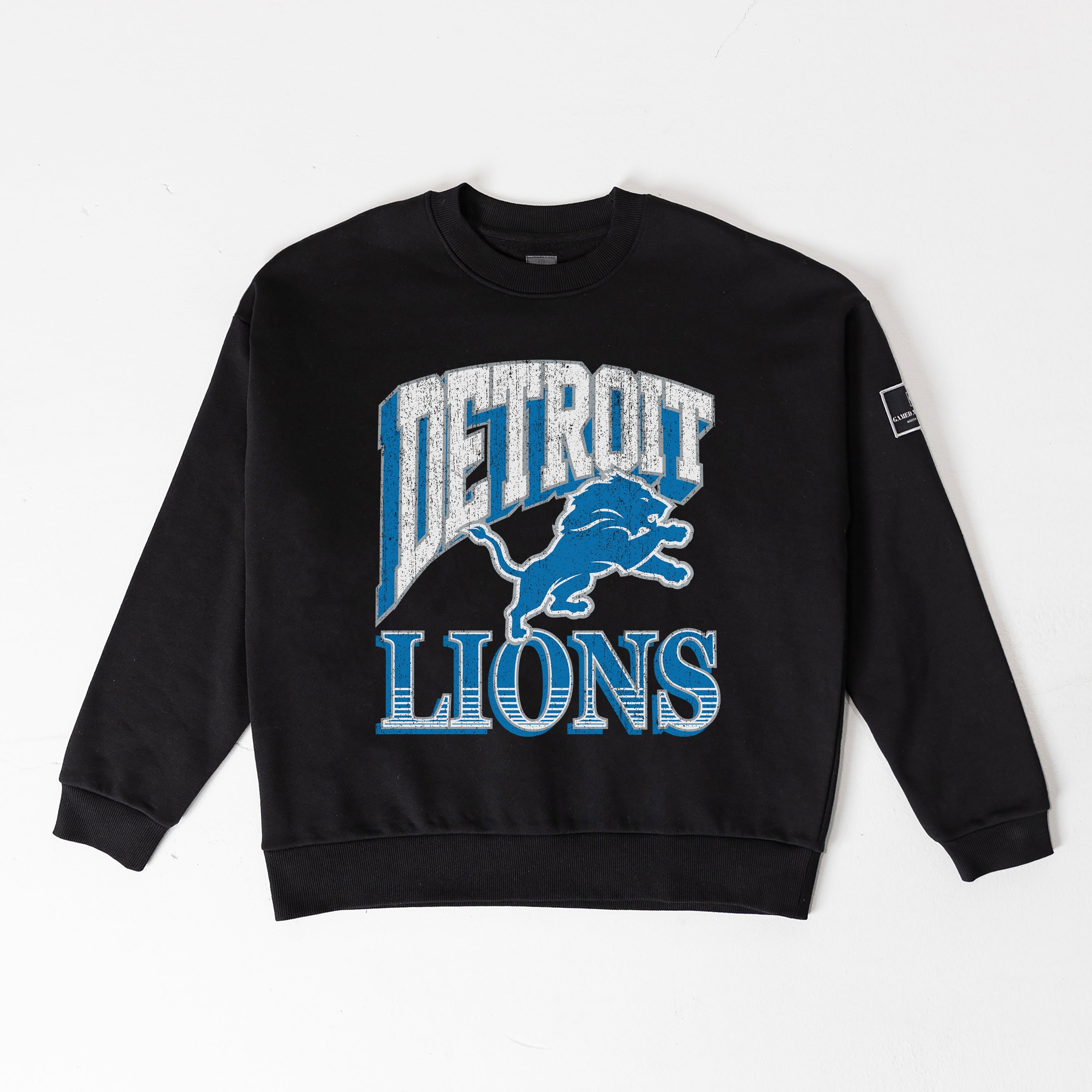 DETROIT LIONS VICTORY PRIME BLACK LABEL PREMIUM FLEECE DROP SHOULDER CREWNECK