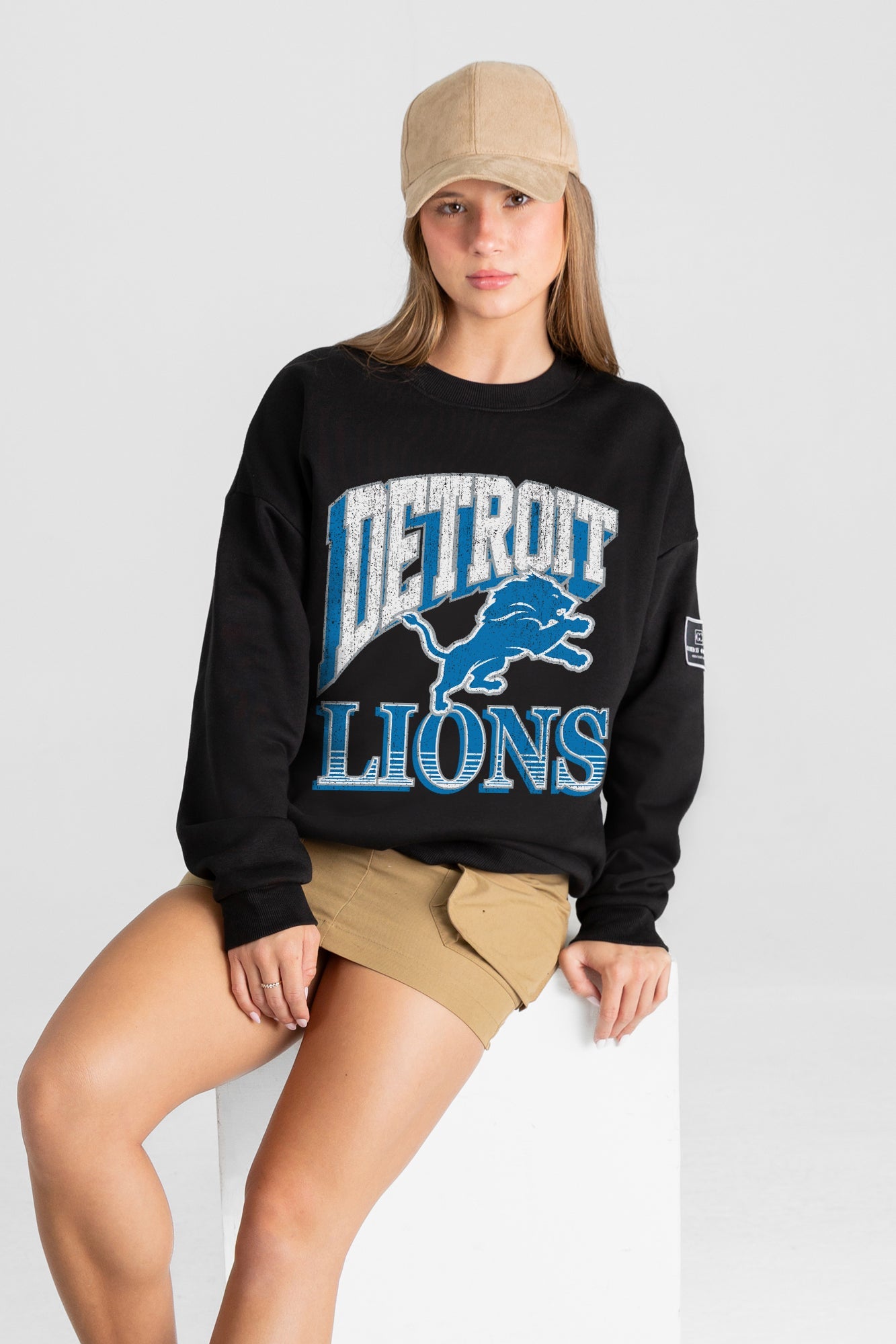 DETROIT LIONS VICTORY PRIME BLACK LABEL PREMIUM FLEECE DROP SHOULDER CREWNECK
