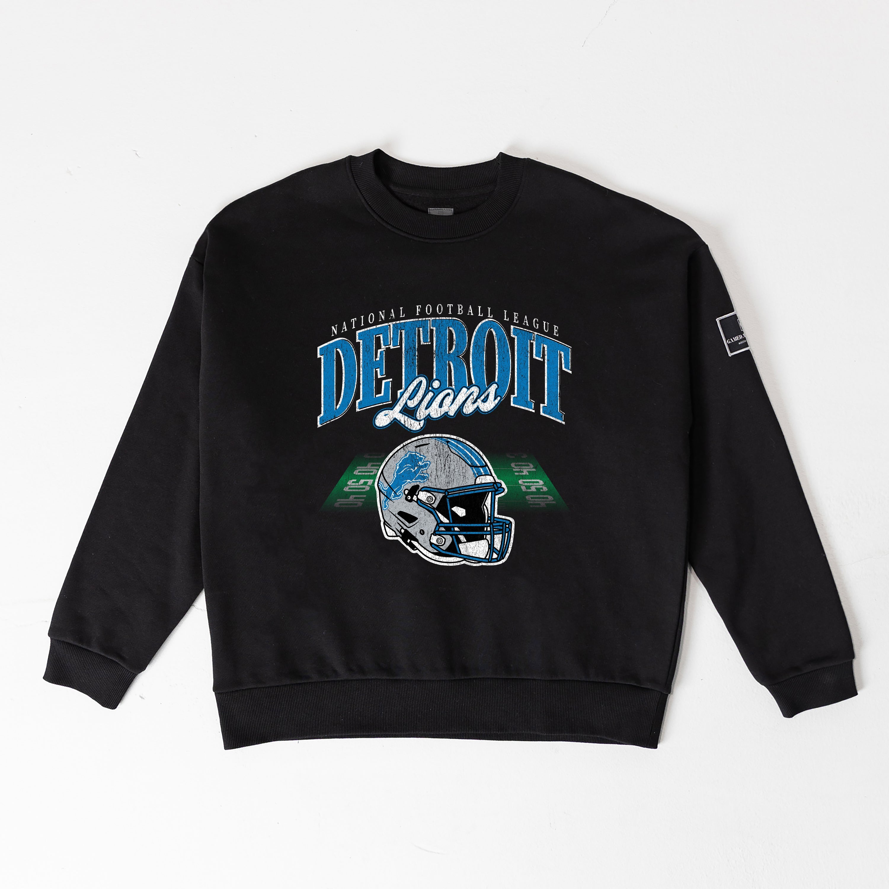 DETROIT LIONS FIELD FOCUS BLACK LABEL PREMIUM FLEECE DROP SHOULDER CREWNECK