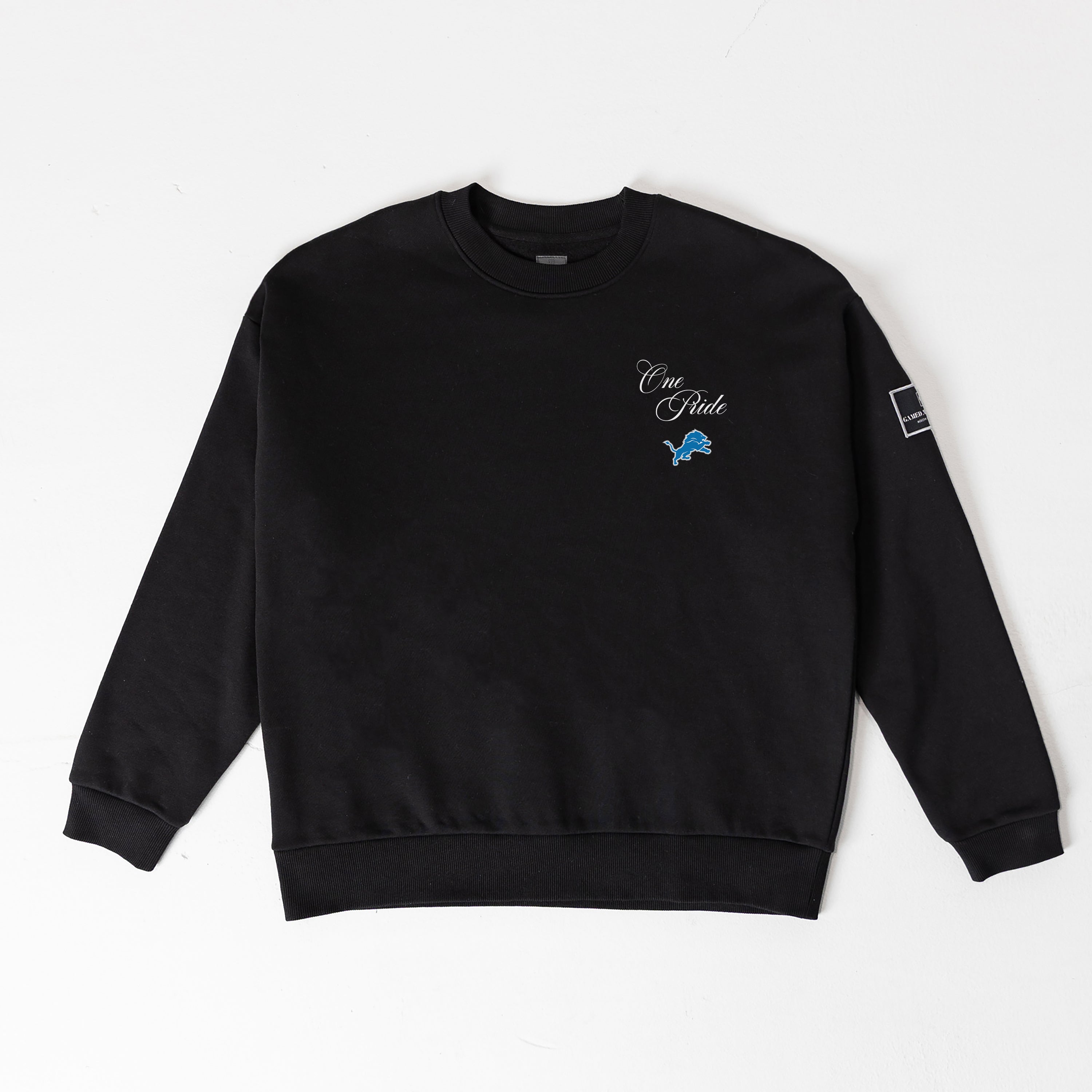 DETROIT LIONS CLASSIC CHARM BLACK LABEL PREMIUM FLEECE DROP SHOULDER CREWNECK