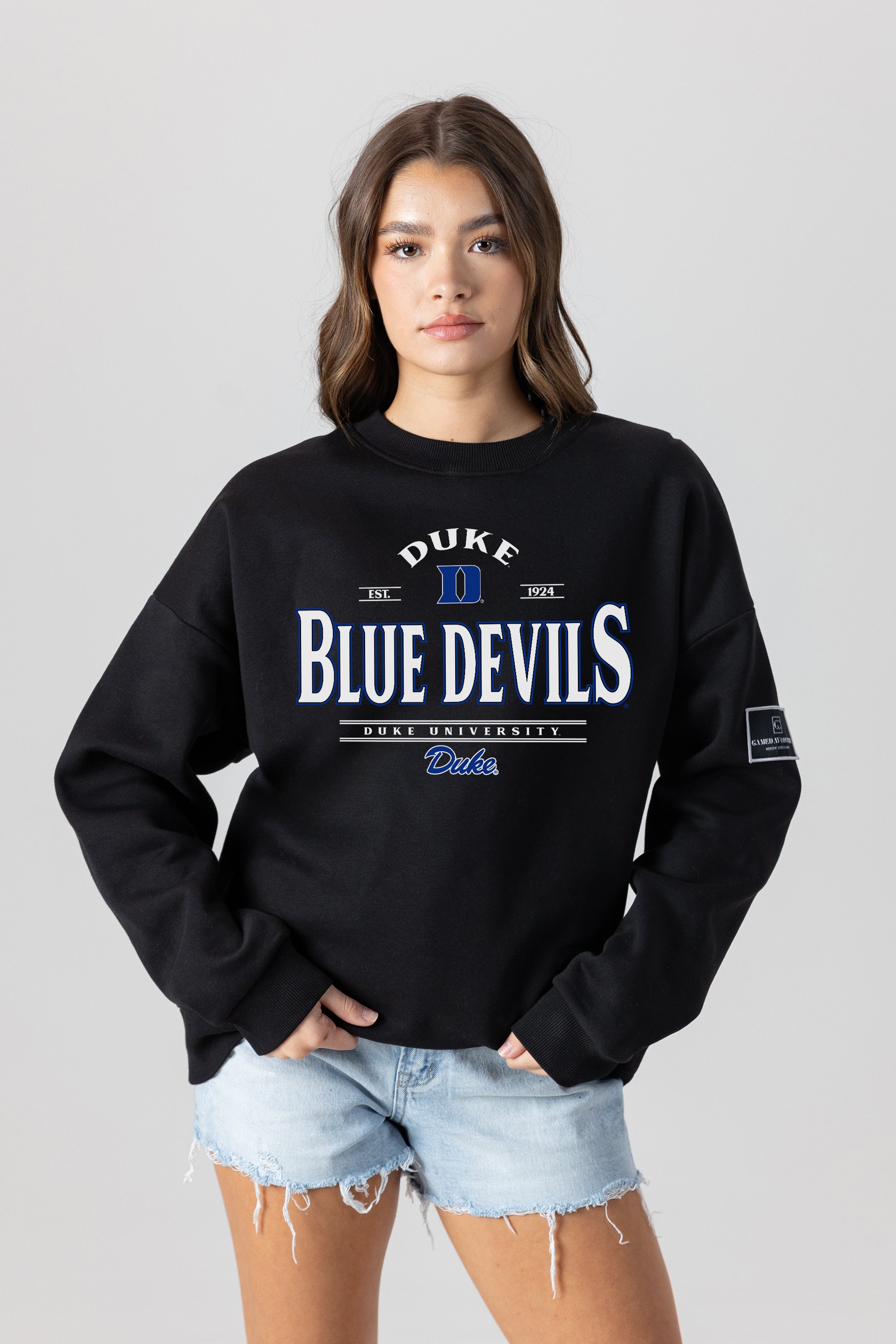 DUKE BLUE DEVILS PLAYERS ONLY BLACK LABEL PREMIUM FLEECE DROP SHOULDER CREWNECK
