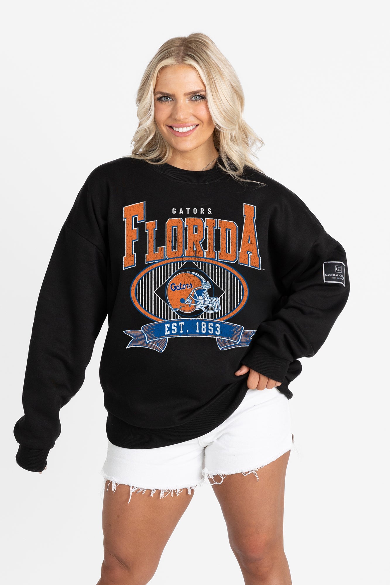 FLORIDA GATORS BOLD CHEERS BLACK LABEL PREMIUM FLEECE CREW SWEATSHIRT