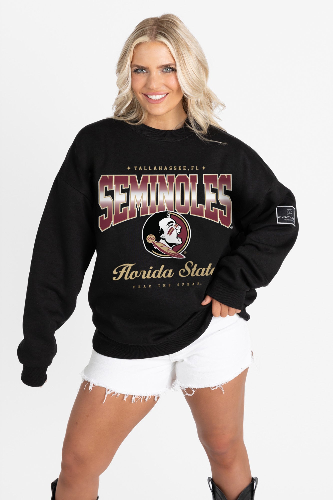 FLORIDA STATE SEMINOLES POWERHOUSE PLAY BLACK LABEL PREMIUM FLEECE CREW SWEATSHIRT