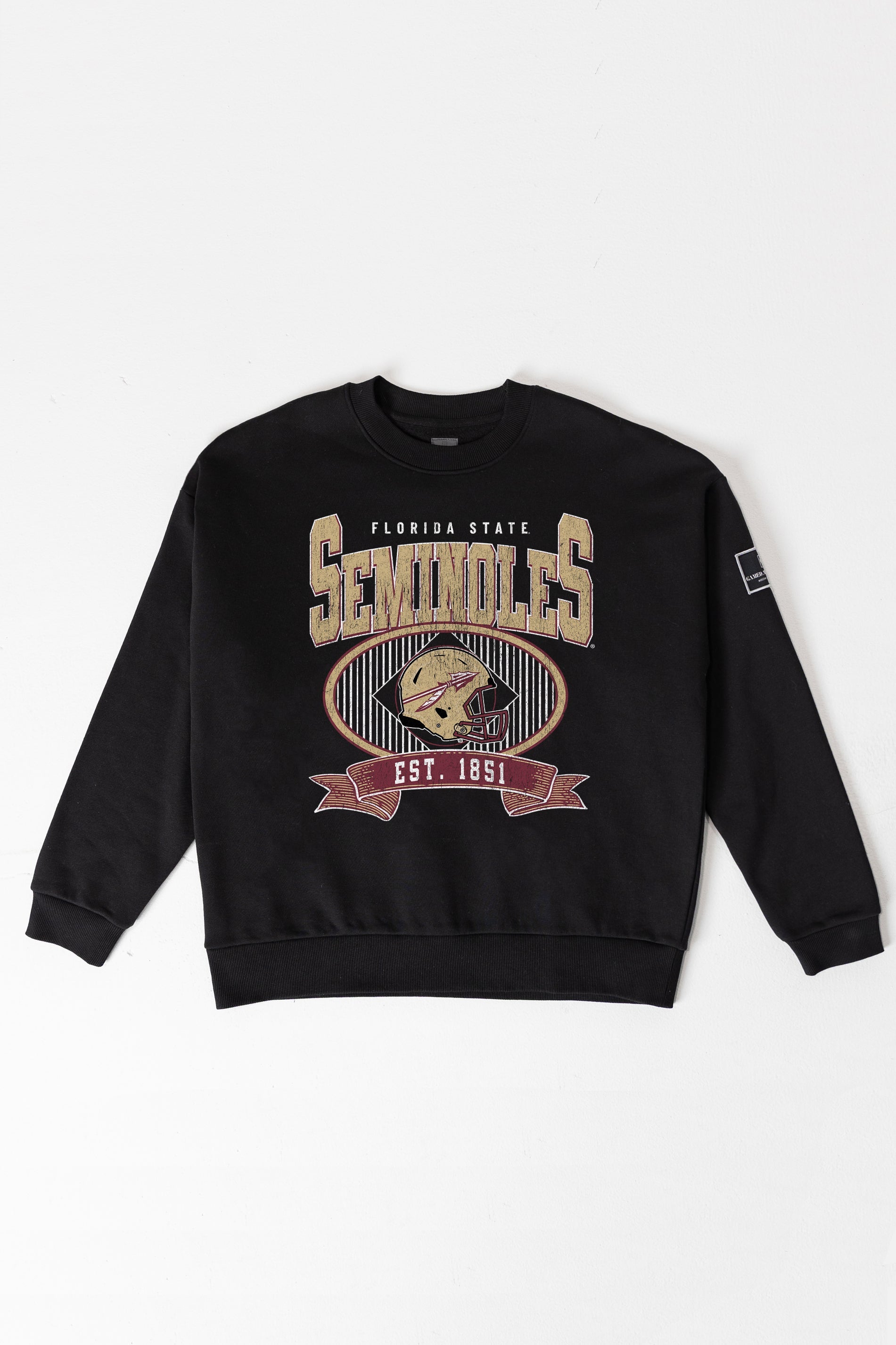 FLORIDA STATE SEMINOLES BOLD CHEERS BLACK LABEL PREMIUM FLEECE CREW SWEATSHIRT